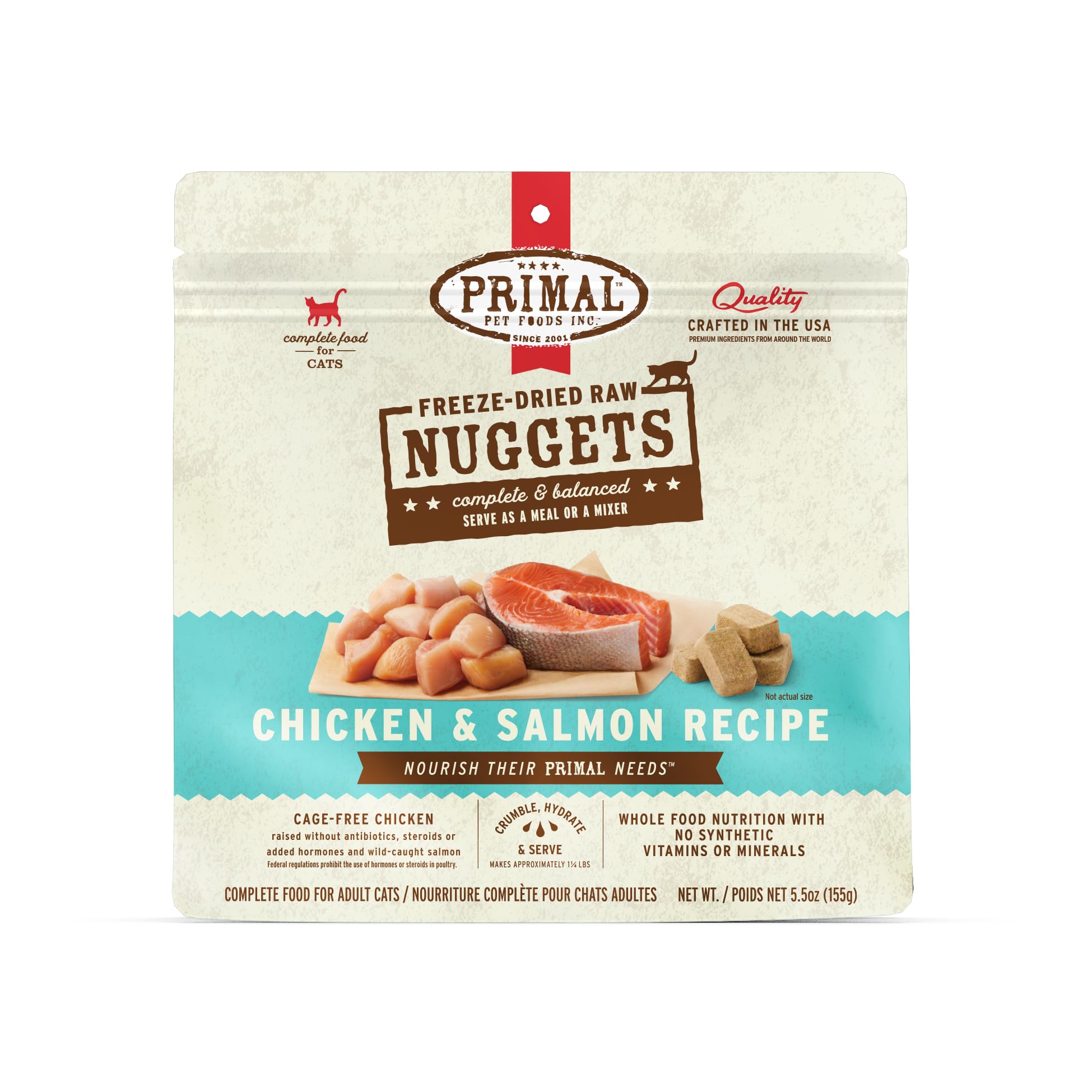 Primal Freeze Dried Nuggets packaging showing grain-free cat food crafted for flavor