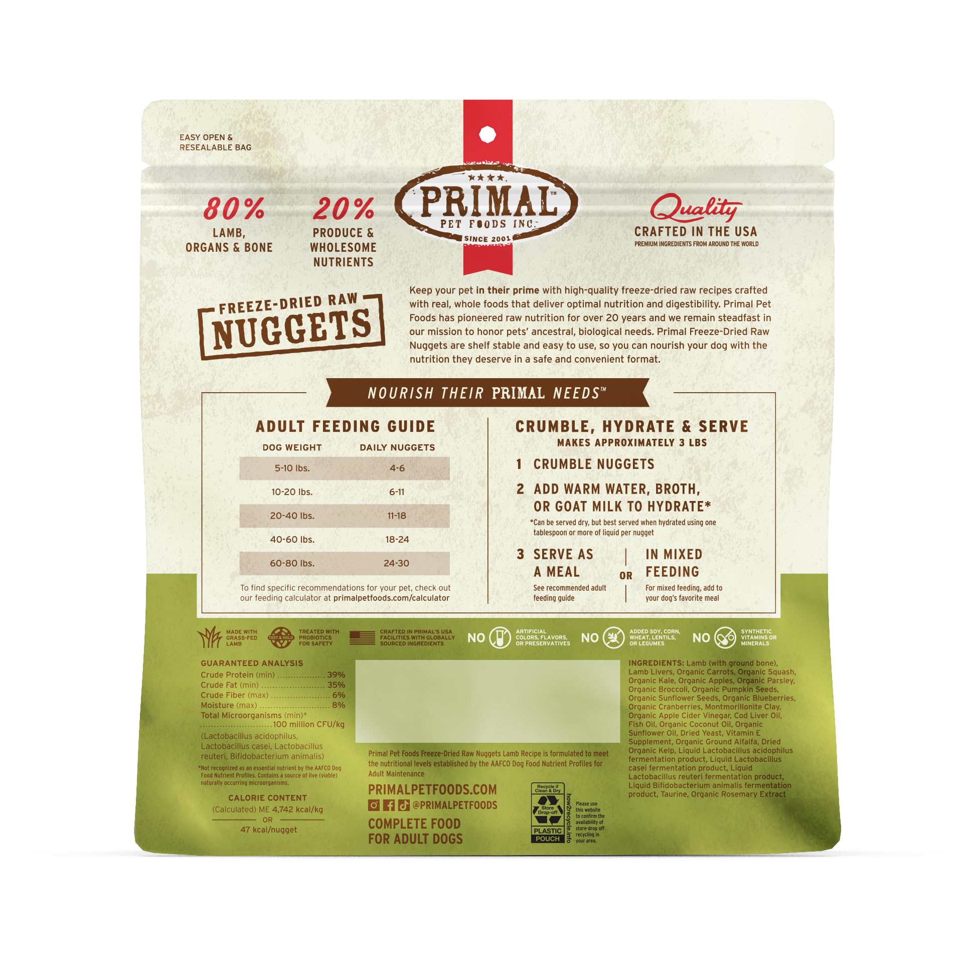 Two-pack Primal Lamb Nuggets shown as a convenient shelf-stable option.