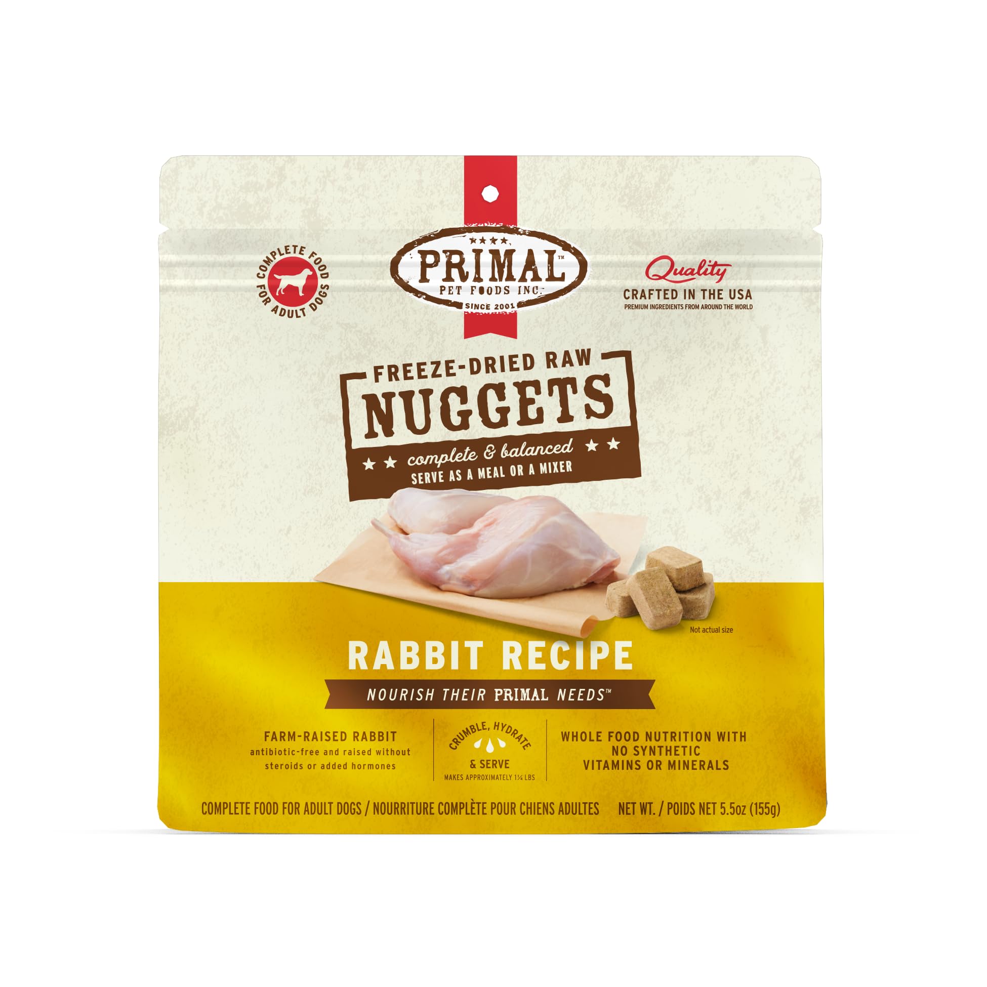 Primal Pet Foods rabbit nuggets in a bowl for a complete grain-free meal
