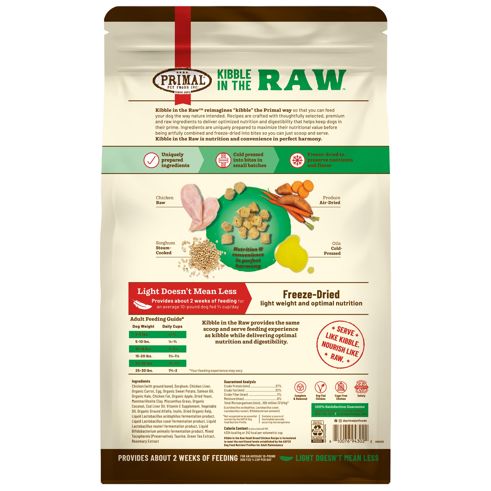 Primal Pet Foods scoop-and-serve image shows no-prep feeding from the bag.