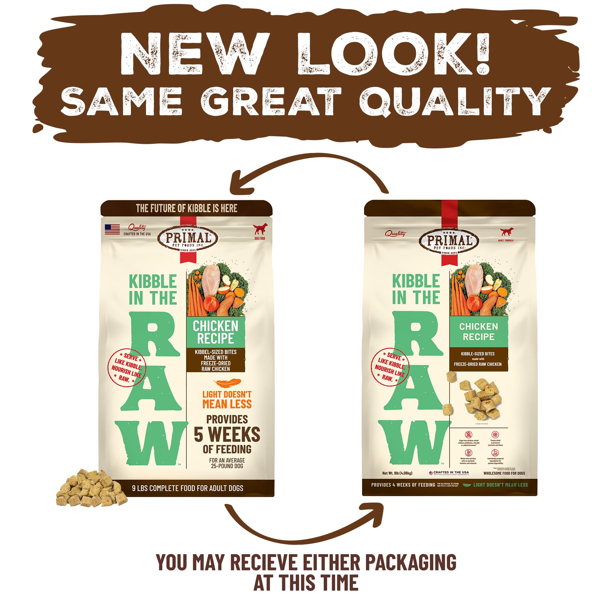 Primal Kibble in the Raw 9-lb bag open, ready to serve.