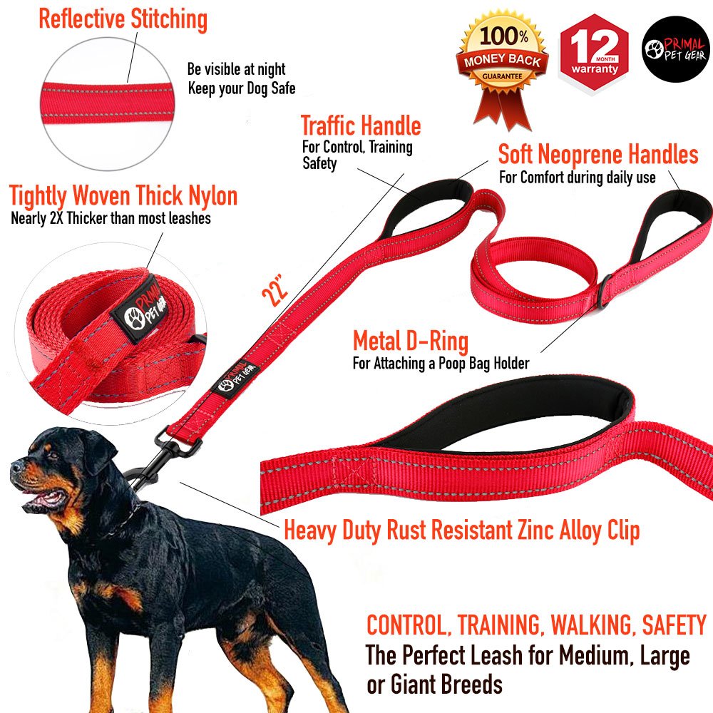 Primal Pet Gear leash with neoprene handles, comfortable grip during long walks
