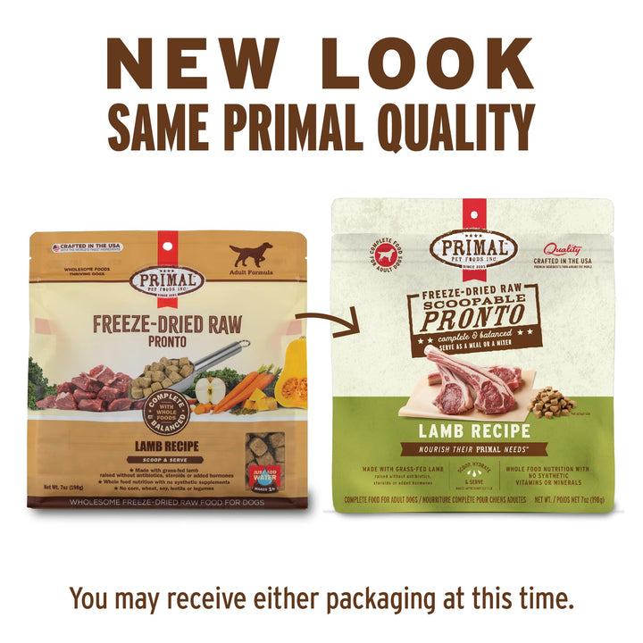 Primal Pronto Mini Nuggets Lamb close-up nuggets; savory texture for dogs.
