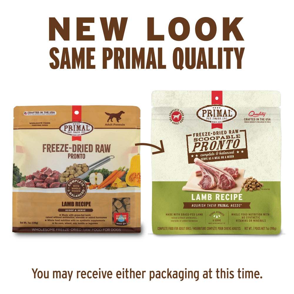 Primal Pronto Mini Nuggets Lamb close-up nuggets; savory texture for dogs.
