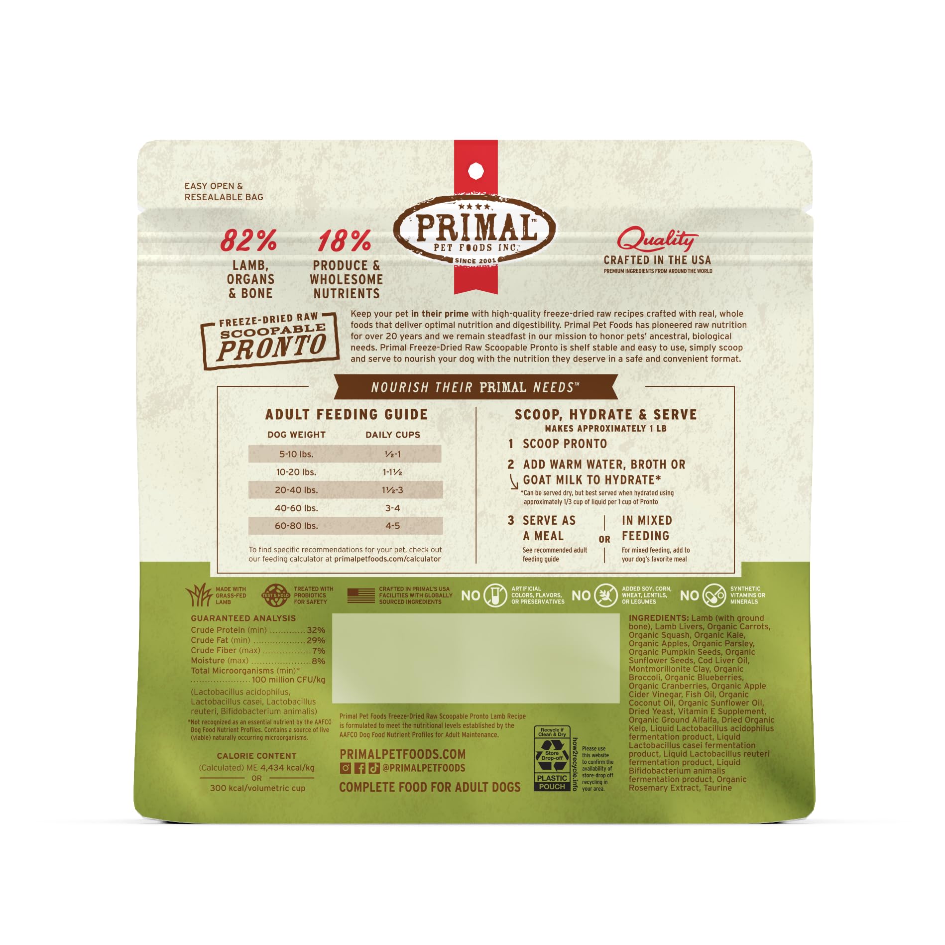 Primal Pronto Mini Nuggets Lamb organic-fruit-vegetable blend; real ingredients shine.