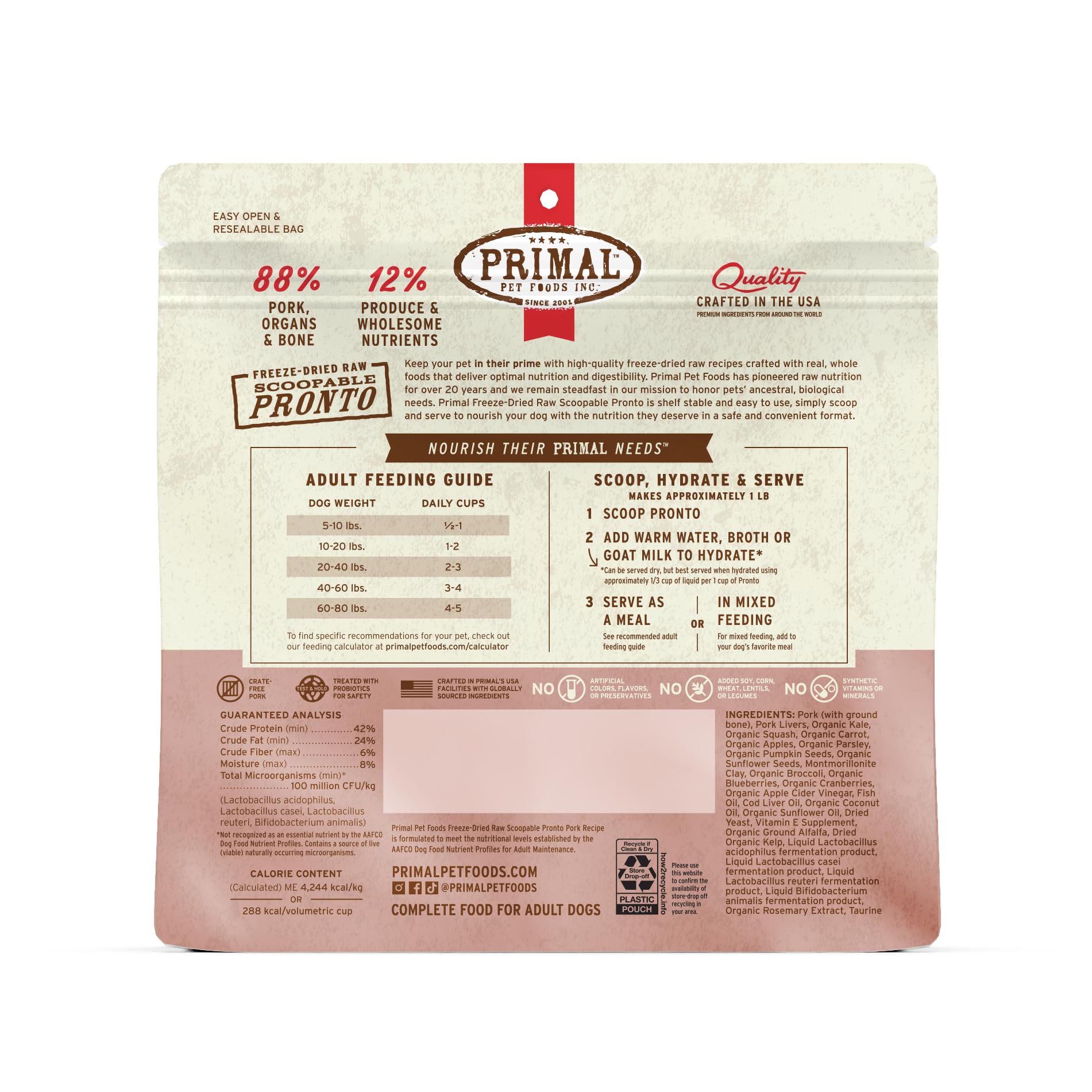 Primal Pronto Mini Nuggets Pork complete meal—complete and balanced nutrition.