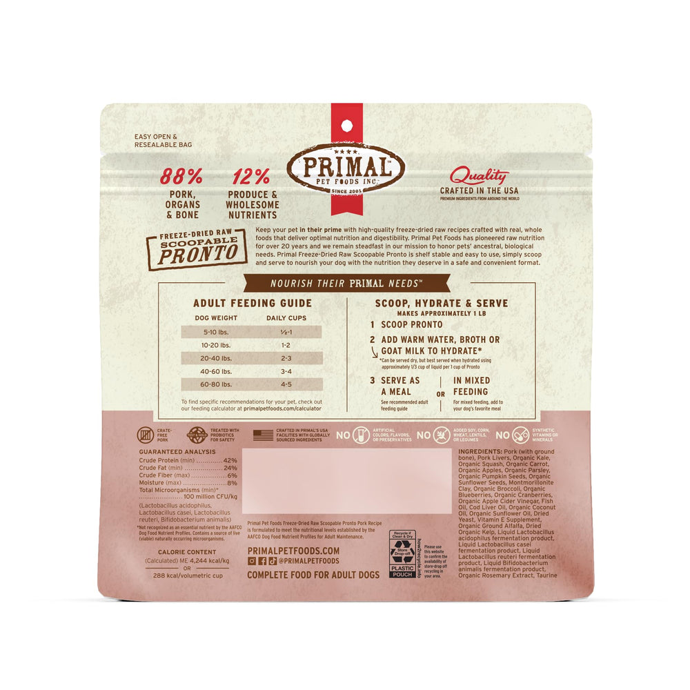 Primal Pronto Mini Nuggets Pork complete meal—complete and balanced nutrition.