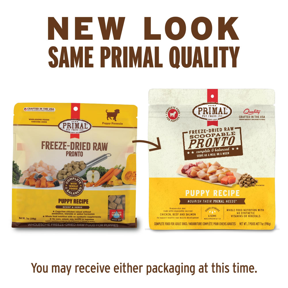 Primal Pet Foods Pronto Mini Nuggets being scooped for easy serving.