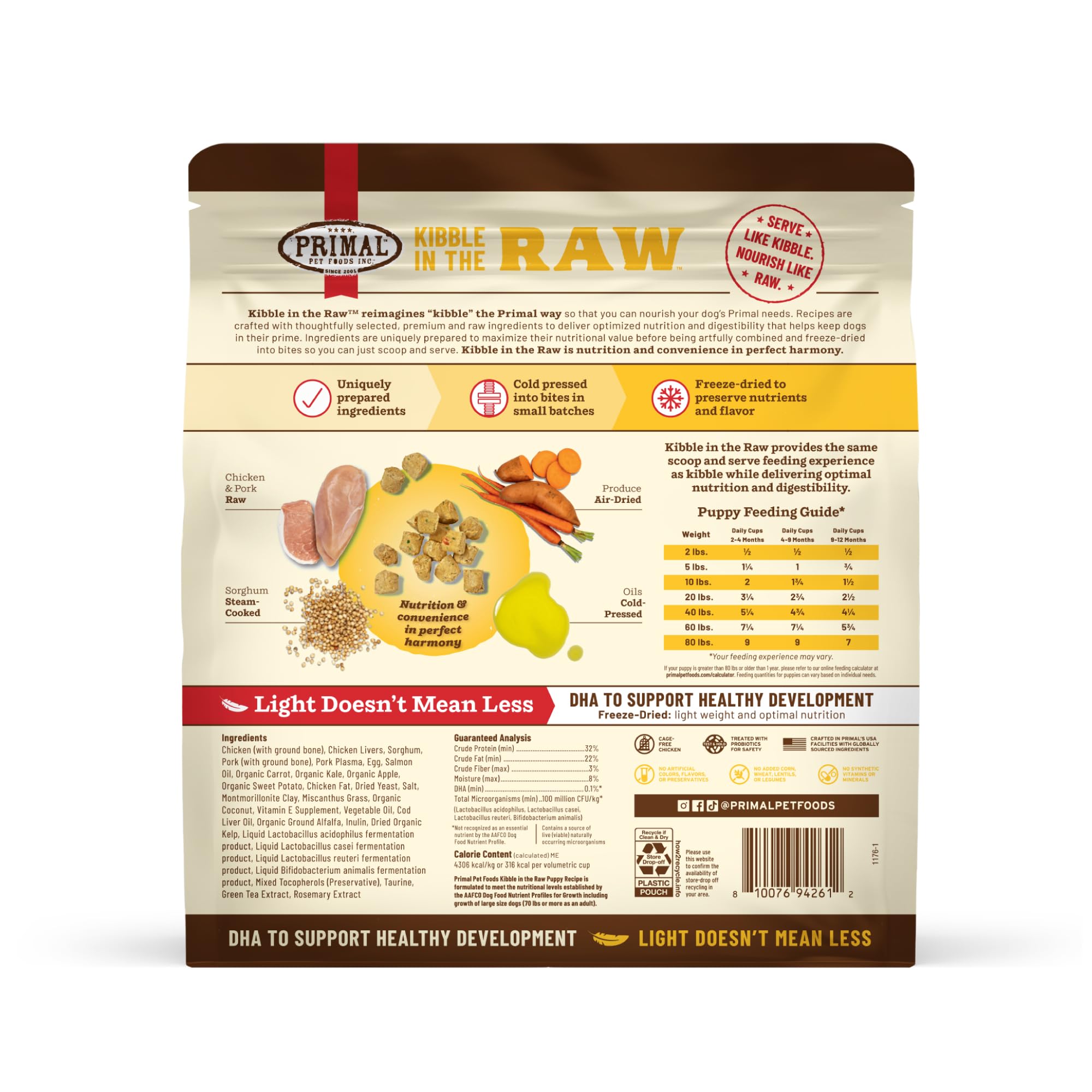 Primal Kibble in The Raw supports puppy growth and energy with flavor.