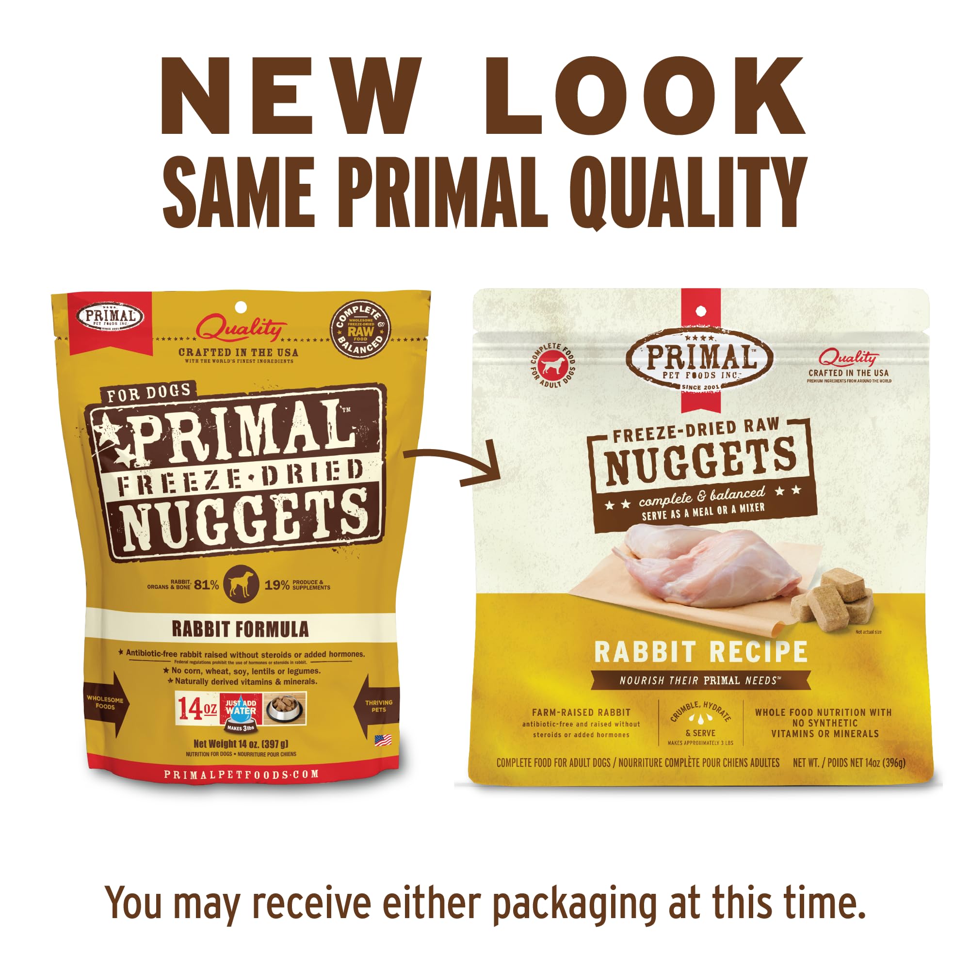 Primal Rabbit Freeze Dried Nuggets crumbled as a topper over kibble
