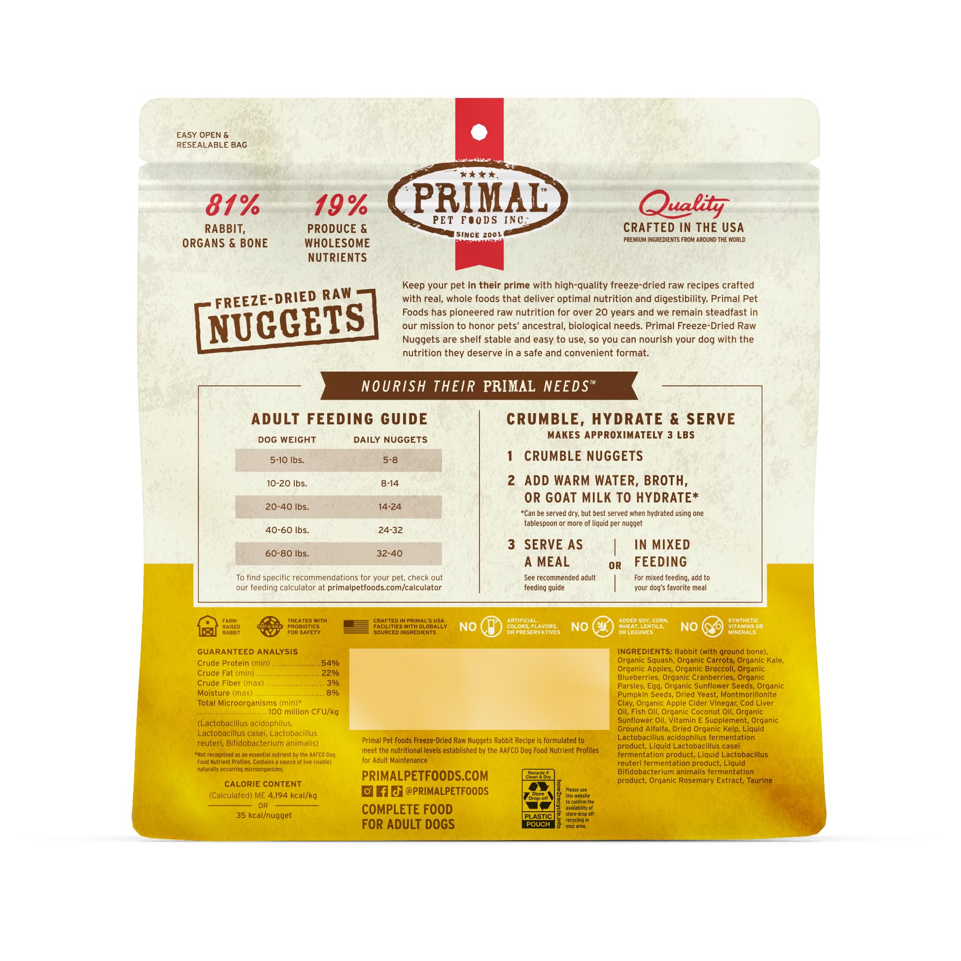 Primal Rabbit Freeze Dried Nuggets guidance on 3–4 nuggets per ounce