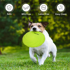 Prime Pets dog flying disc green for buoyant water play and pool fun.