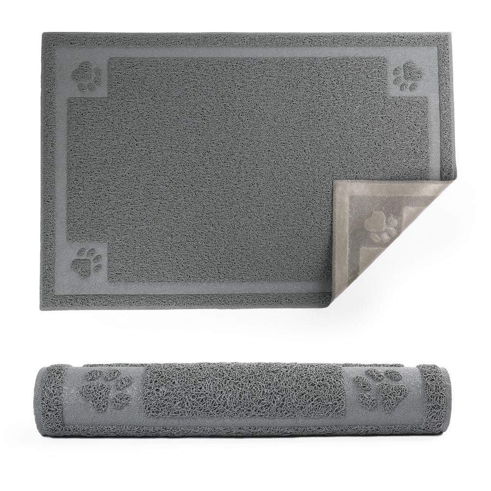 Prime Pets dog food mat waterproof 35in x 24in catches spills and protects floors.