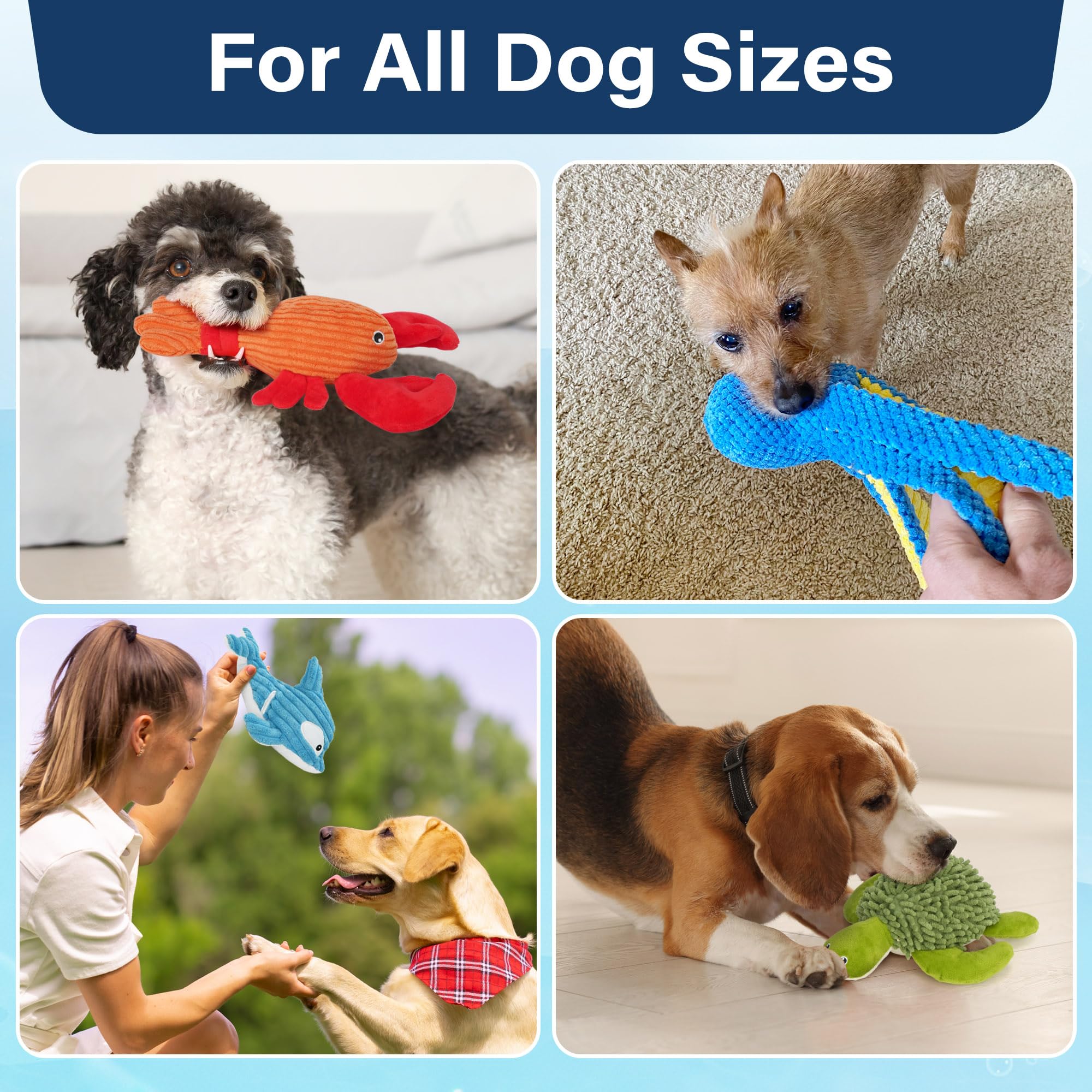Prime Pets whale plush toy with squeaker for indoor fetch sessions