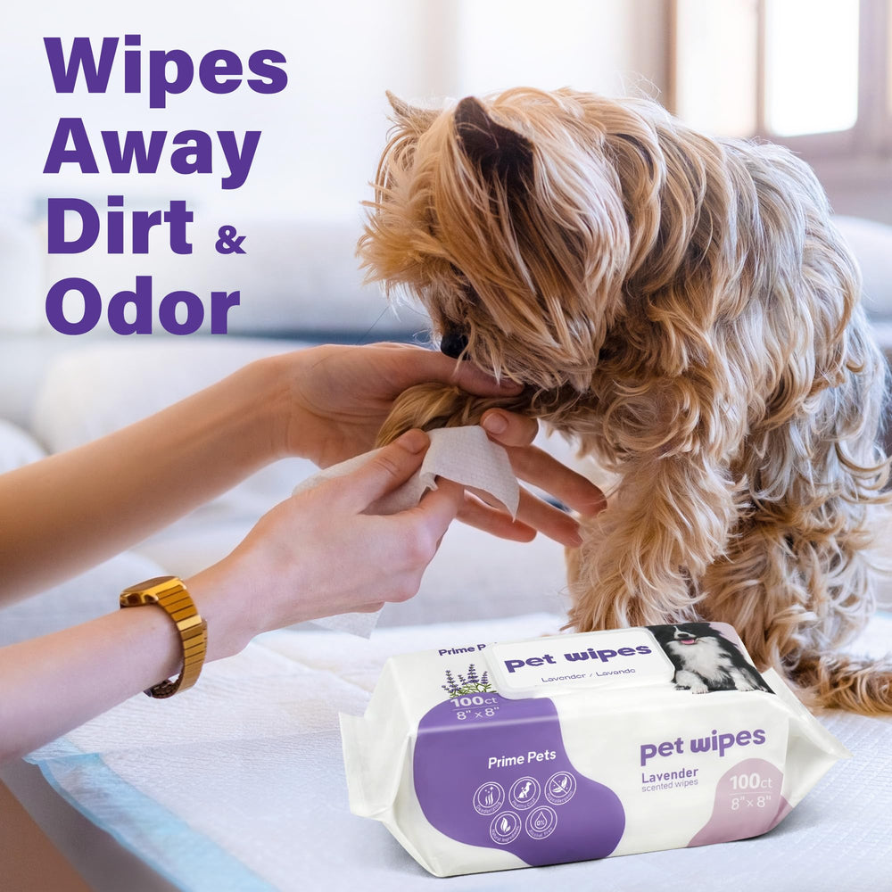 Prime Pets dog wipes for dander removal and odor control.