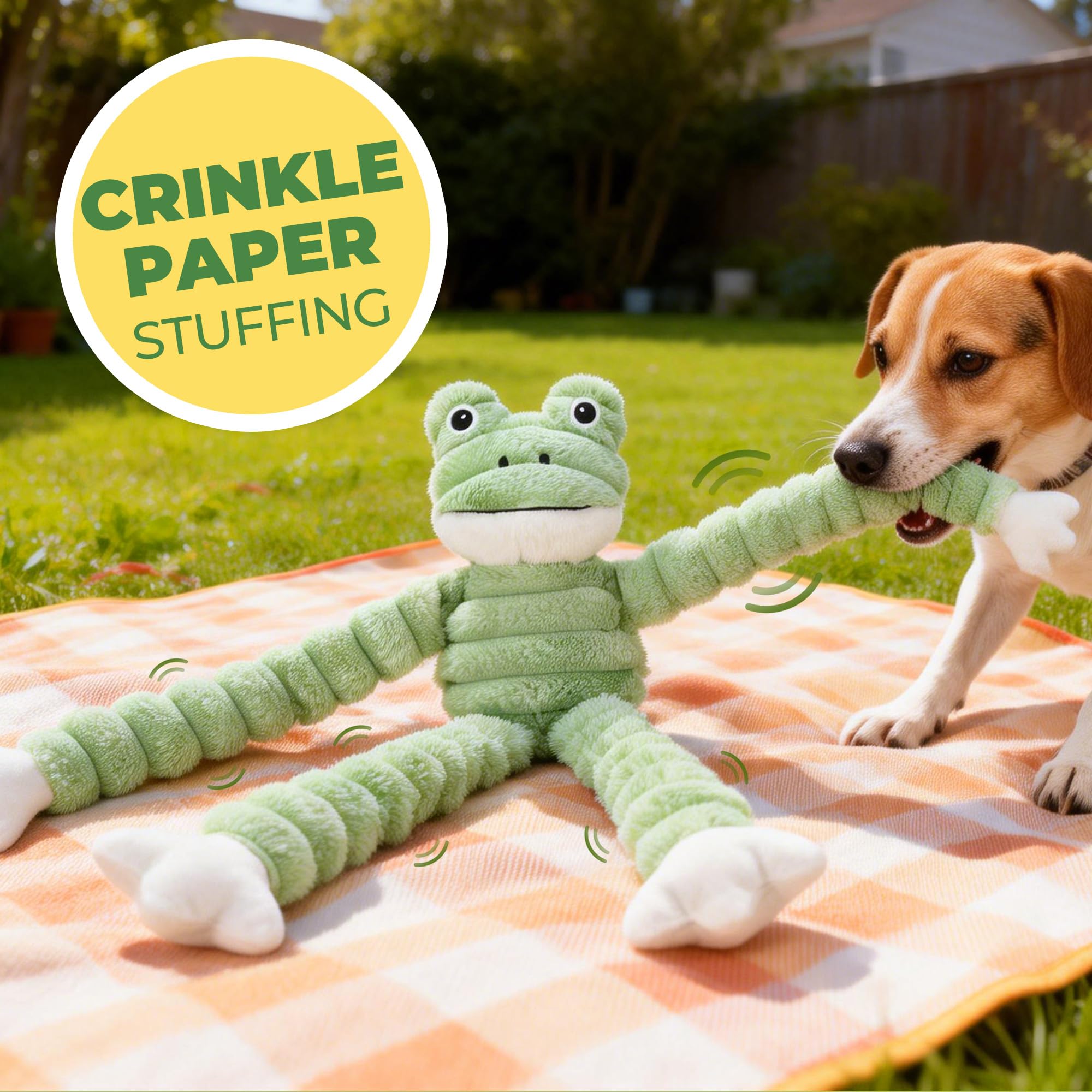Prime Pets plush frog crinkle squeaker and crinkle legs boost engagement