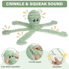 Prime Pets plush octopus head with squeaker invites gentle play and cuddling.