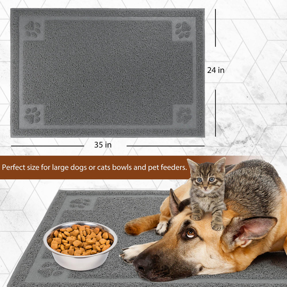 Prime Pets soft PVC feeding mat close-up shows paw-friendly surface.