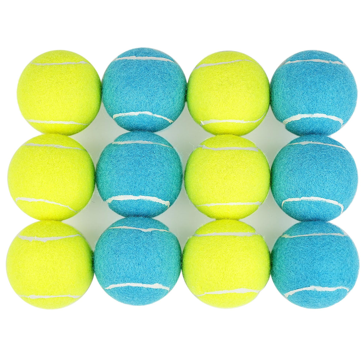 Prime Pets Squeaky Ball in blue and yellow for easy visibility during fetch.