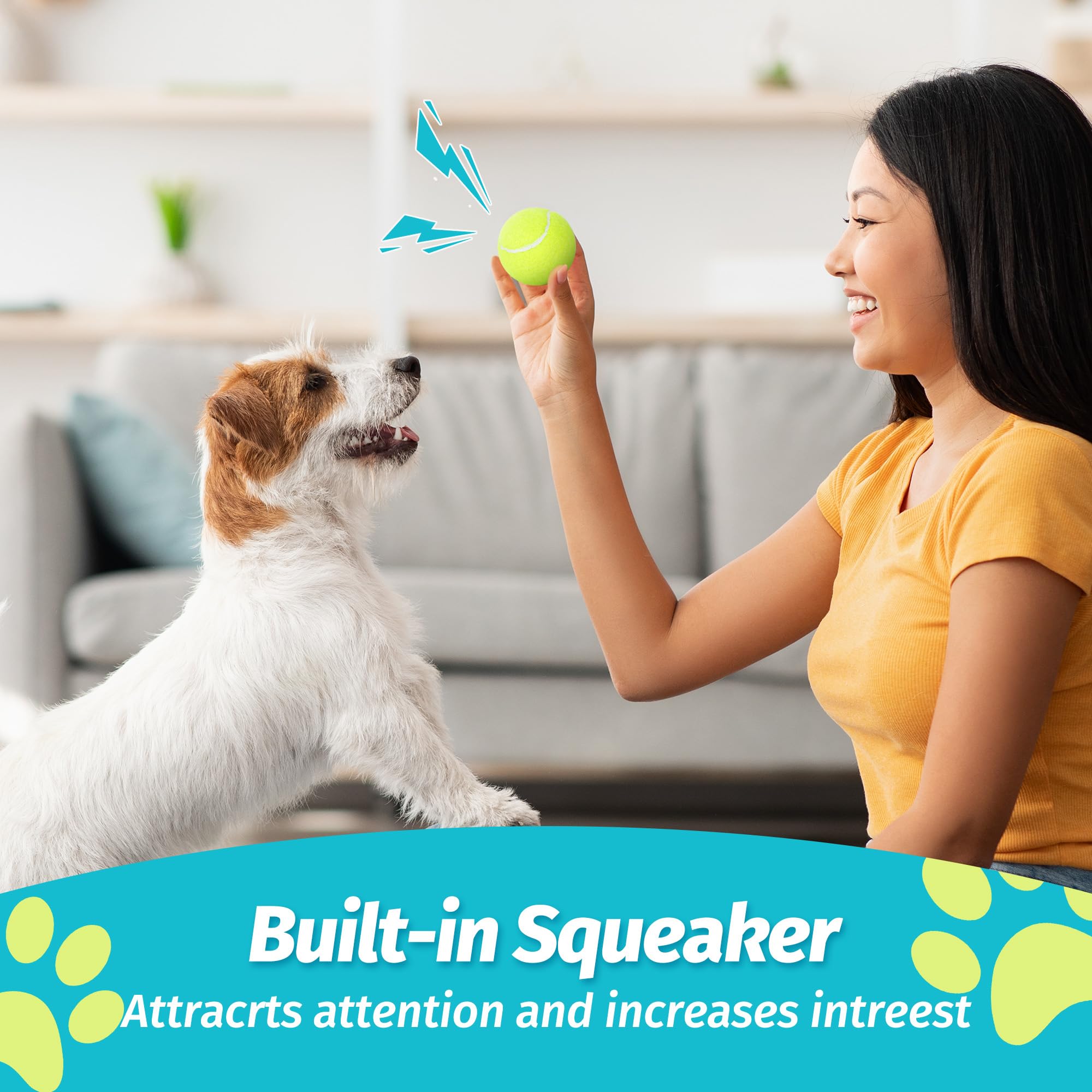 Prime Pets 12-pack tennis balls for durable indoor and outdoor use.