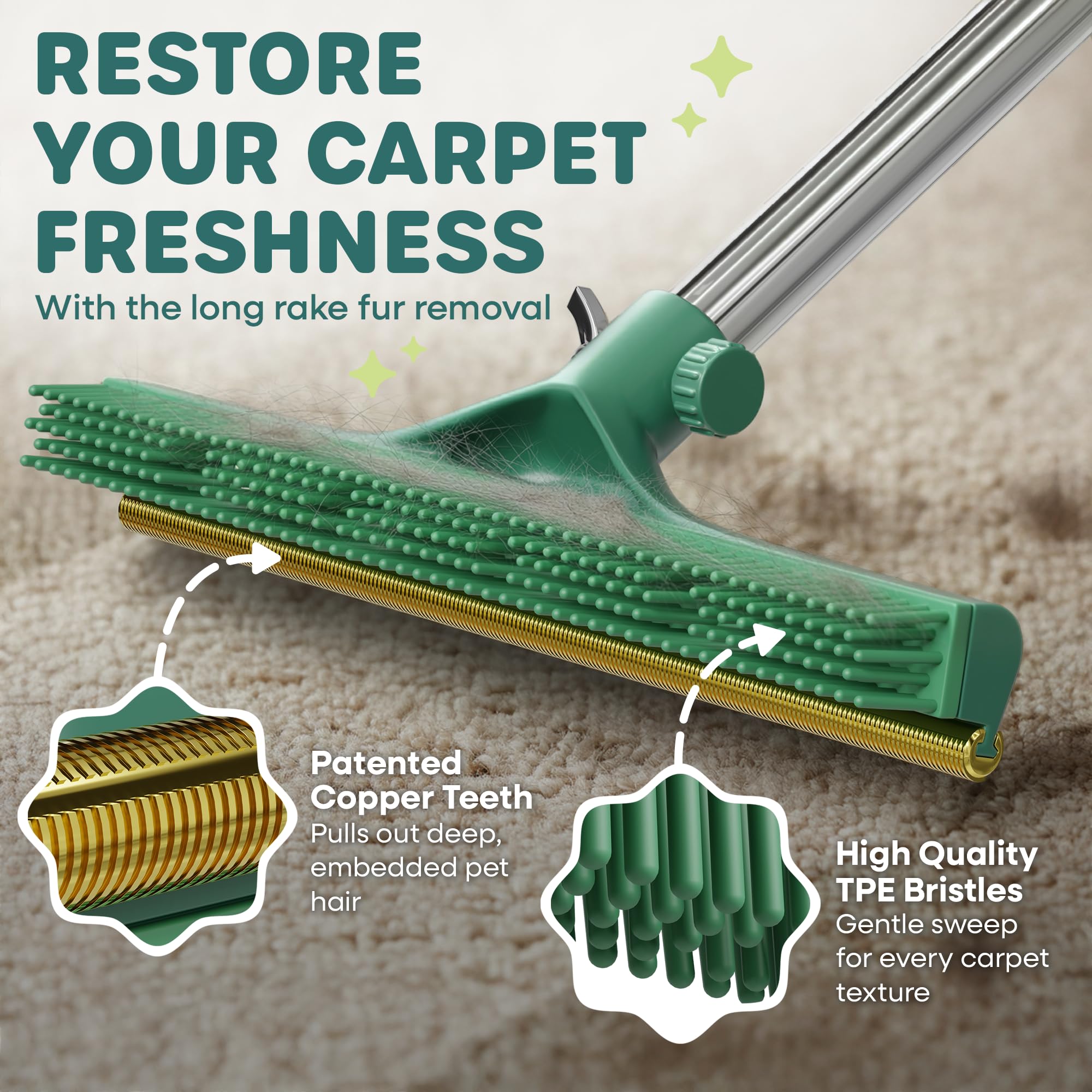 Long 60-inch handle enables reach across large rooms without bending