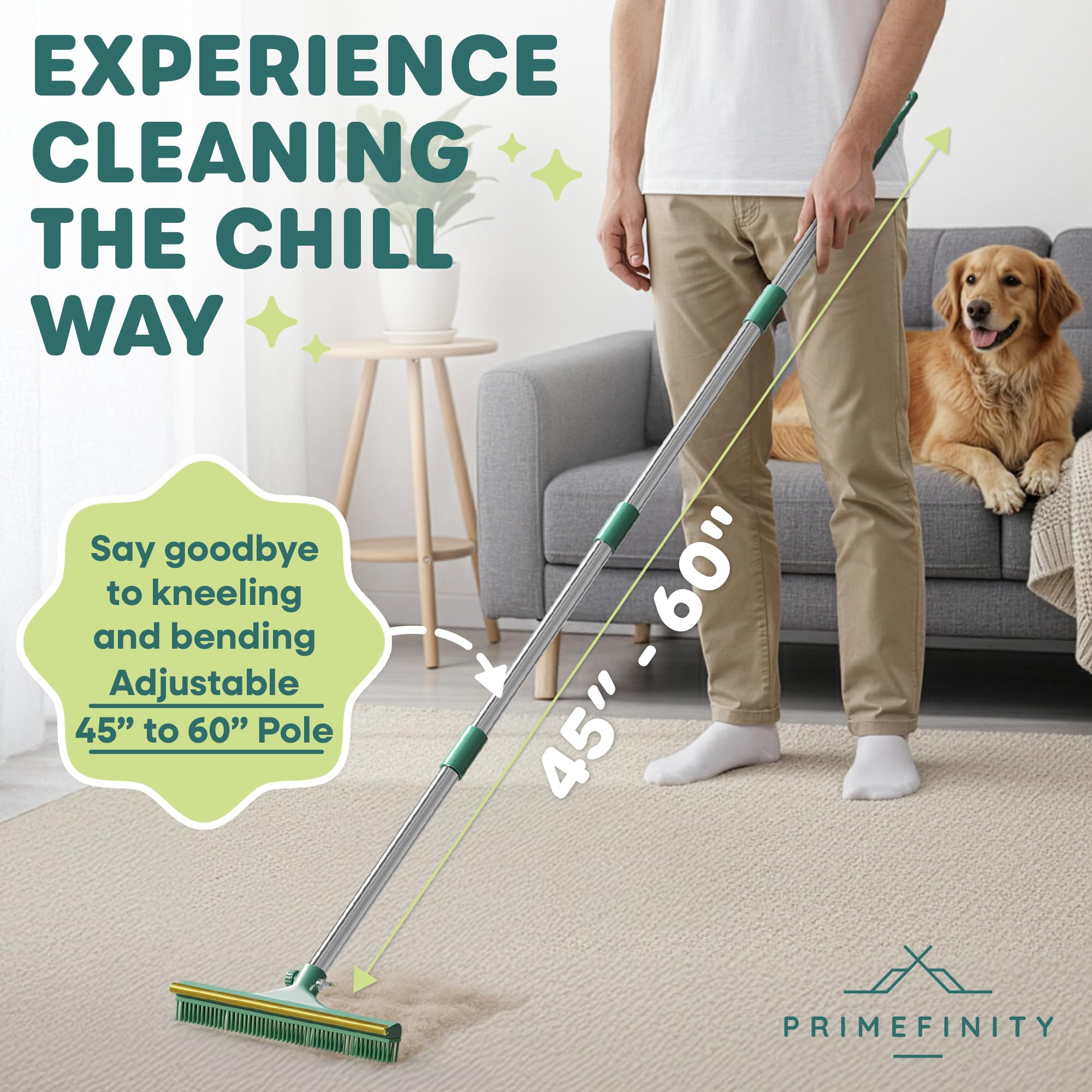 Under-furniture cleaning with long reach to access tight spaces