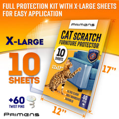 Primens transparent couch protector being applied to furniture to prevent scratches.