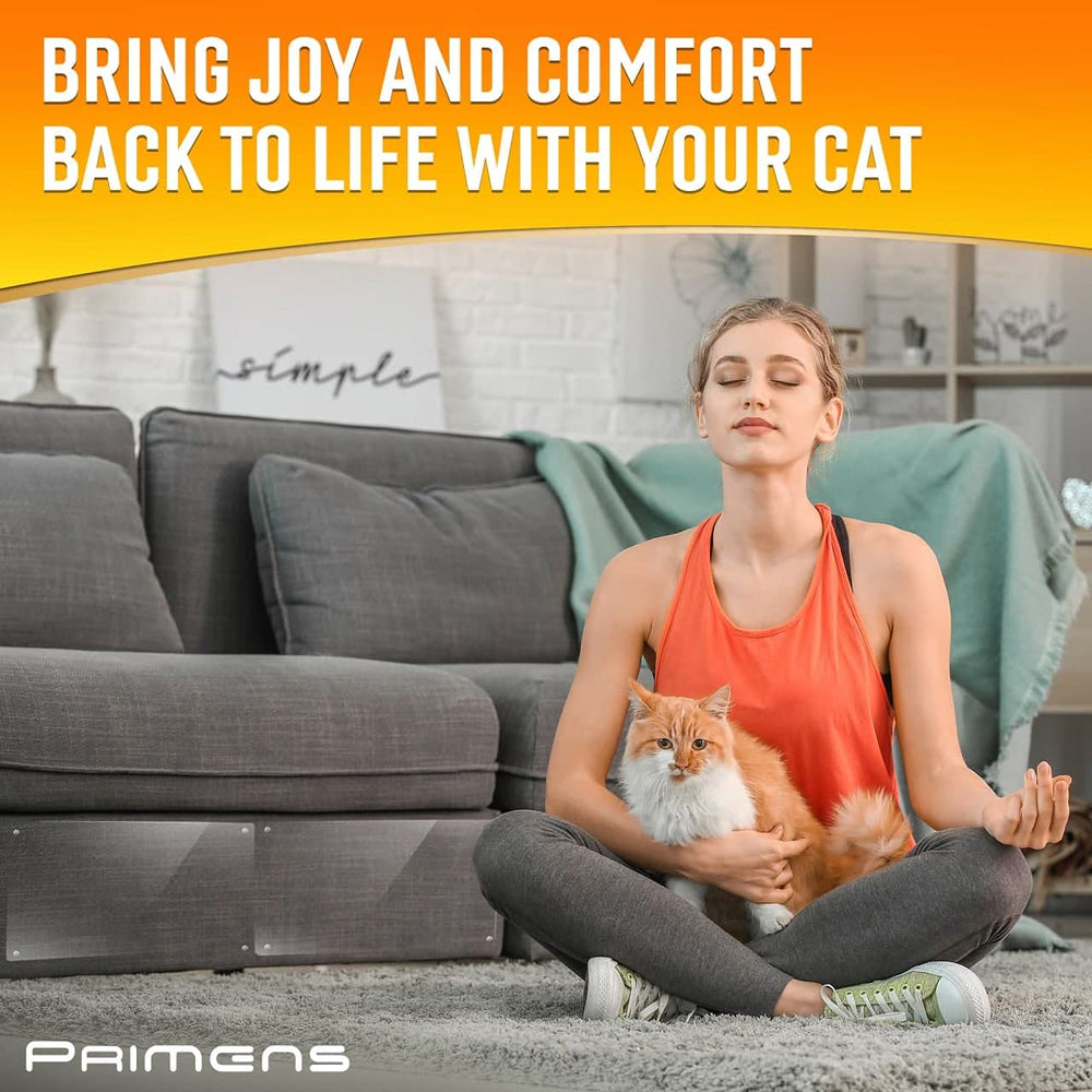 Primens clear protector keeps upholstery visible while preventing claw damage.