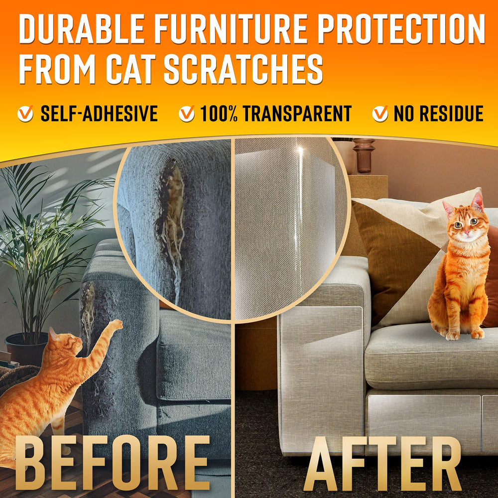 Primens clear couch protector applied to a door edge guarding against scratching.