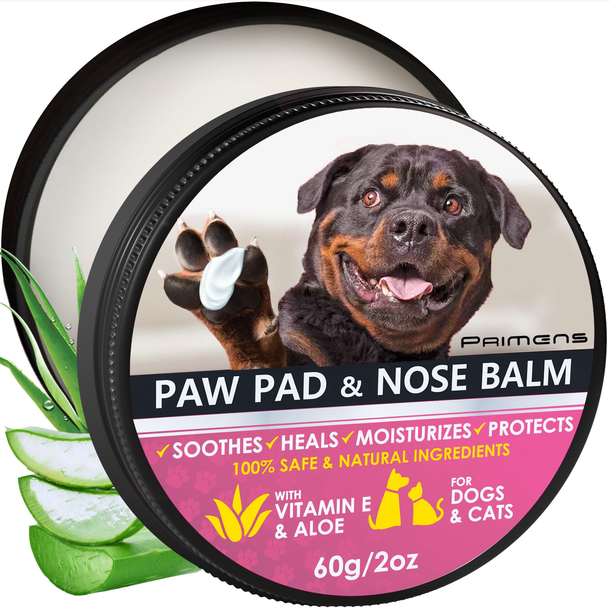 Primens natural dog paw balm jar for moisturizing dry paws and cracked noses
