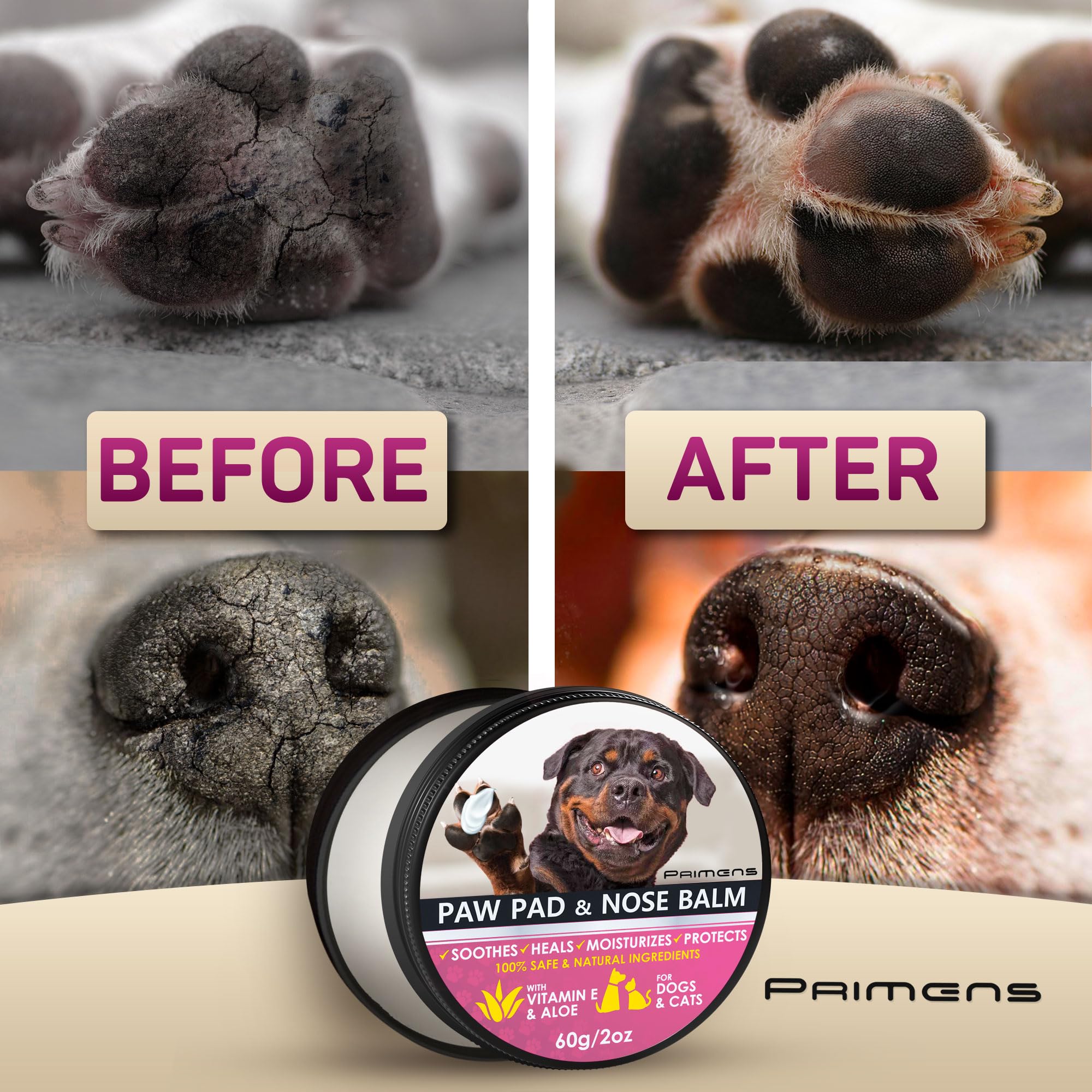 Primens natural ingredients label showing lick-safe formula for pets