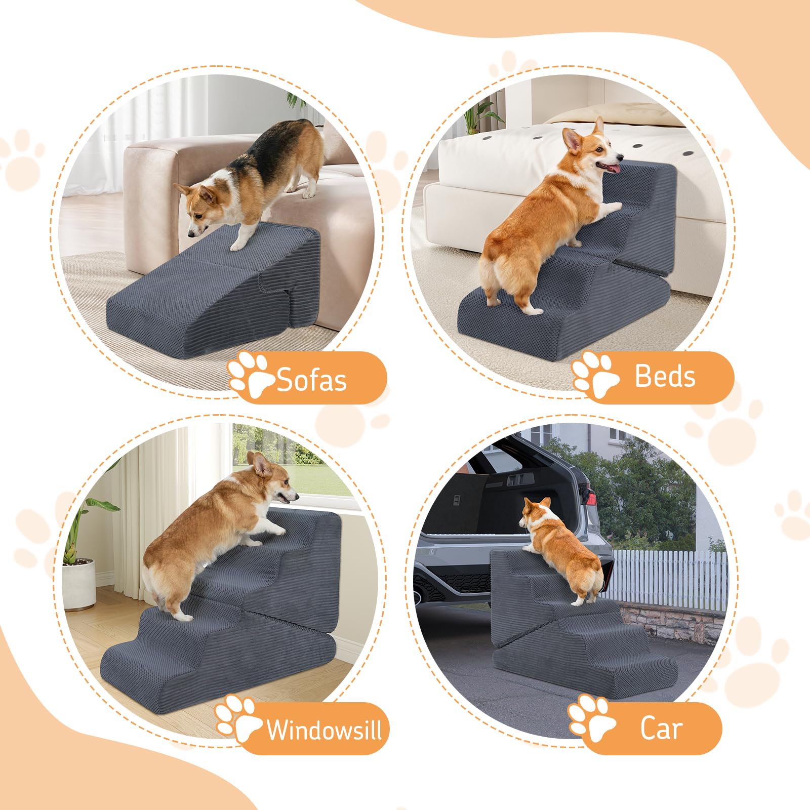 PrimePATIO removable machine-washable cover keeps pet stairs clean.