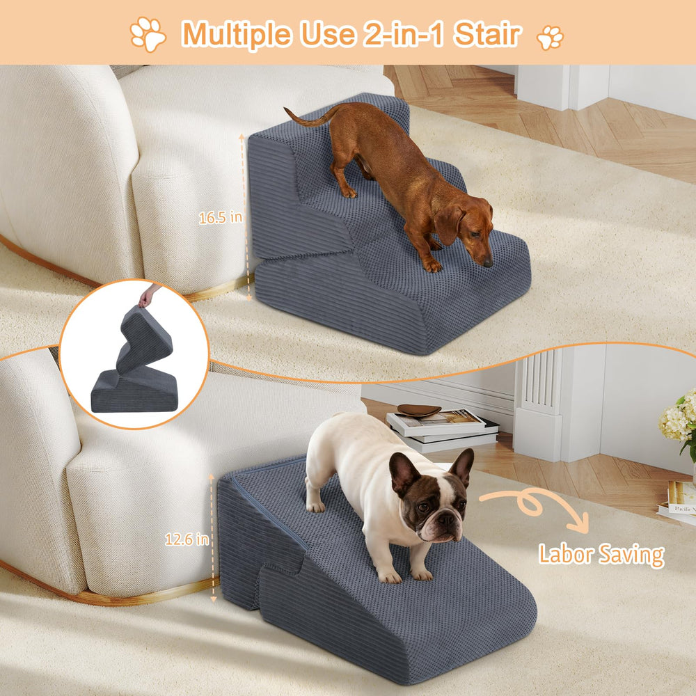 PrimePATIO three-step stairs help pets reach high beds safely.