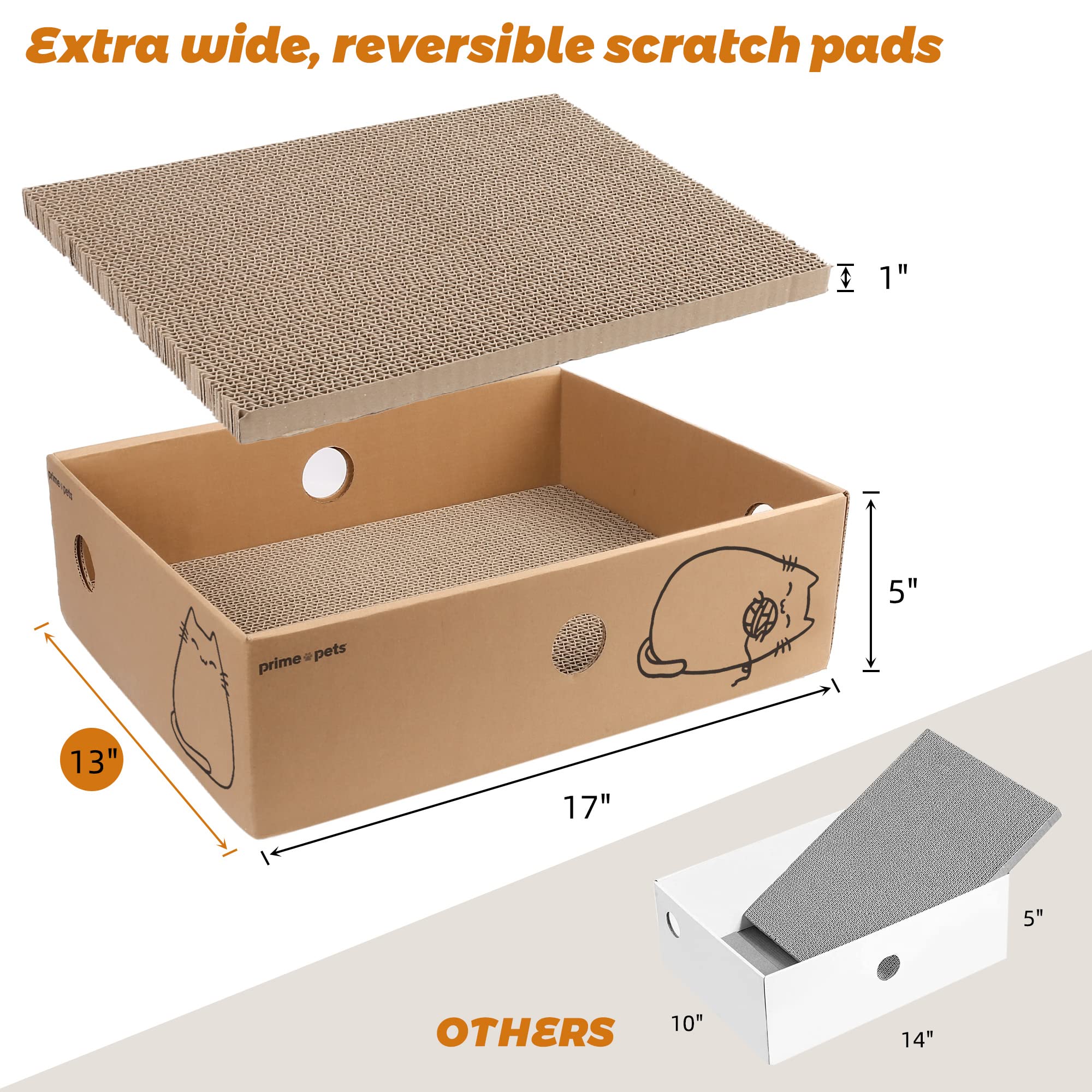 PrimePets 5-pack display shows multiple scratching surfaces for indoor cats.