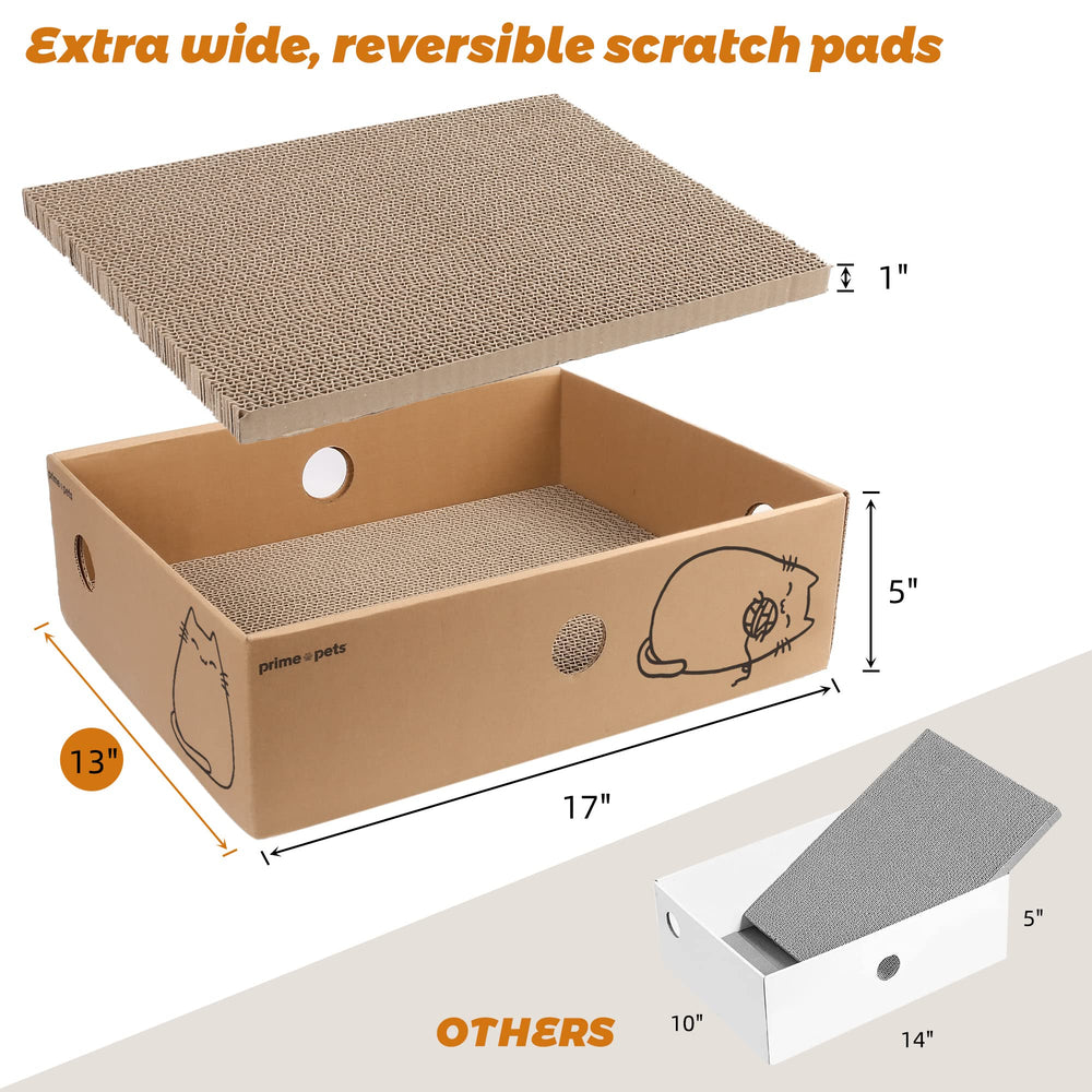 PrimePets 5-pack display shows multiple scratching surfaces for indoor cats.