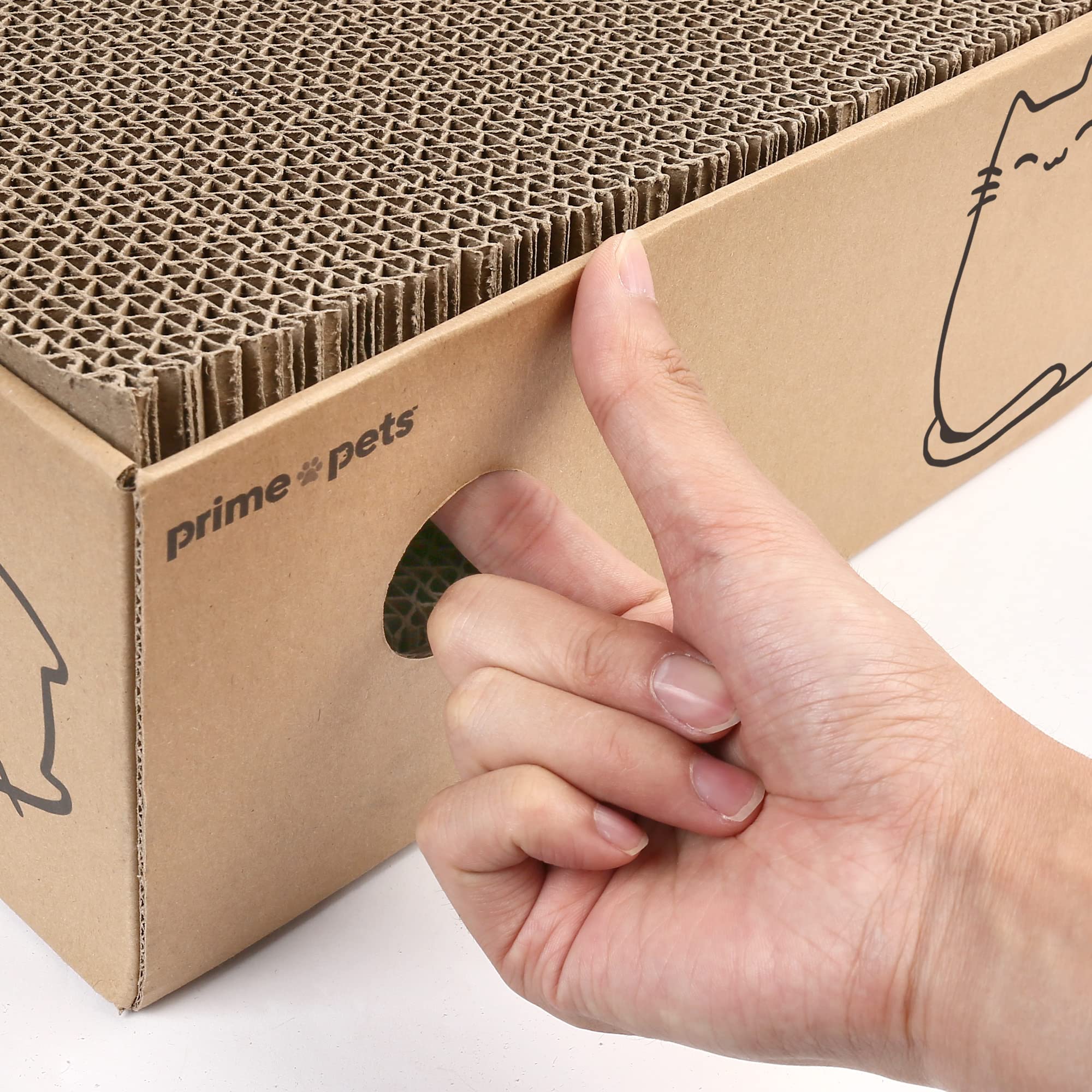 Close-up of XL pads reveals natural recycled cardboard and organic catnip.