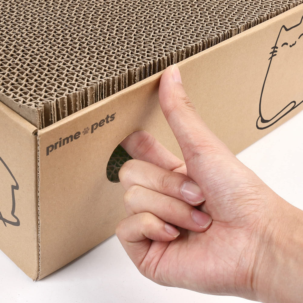Close-up of XL pads reveals natural recycled cardboard and organic catnip.