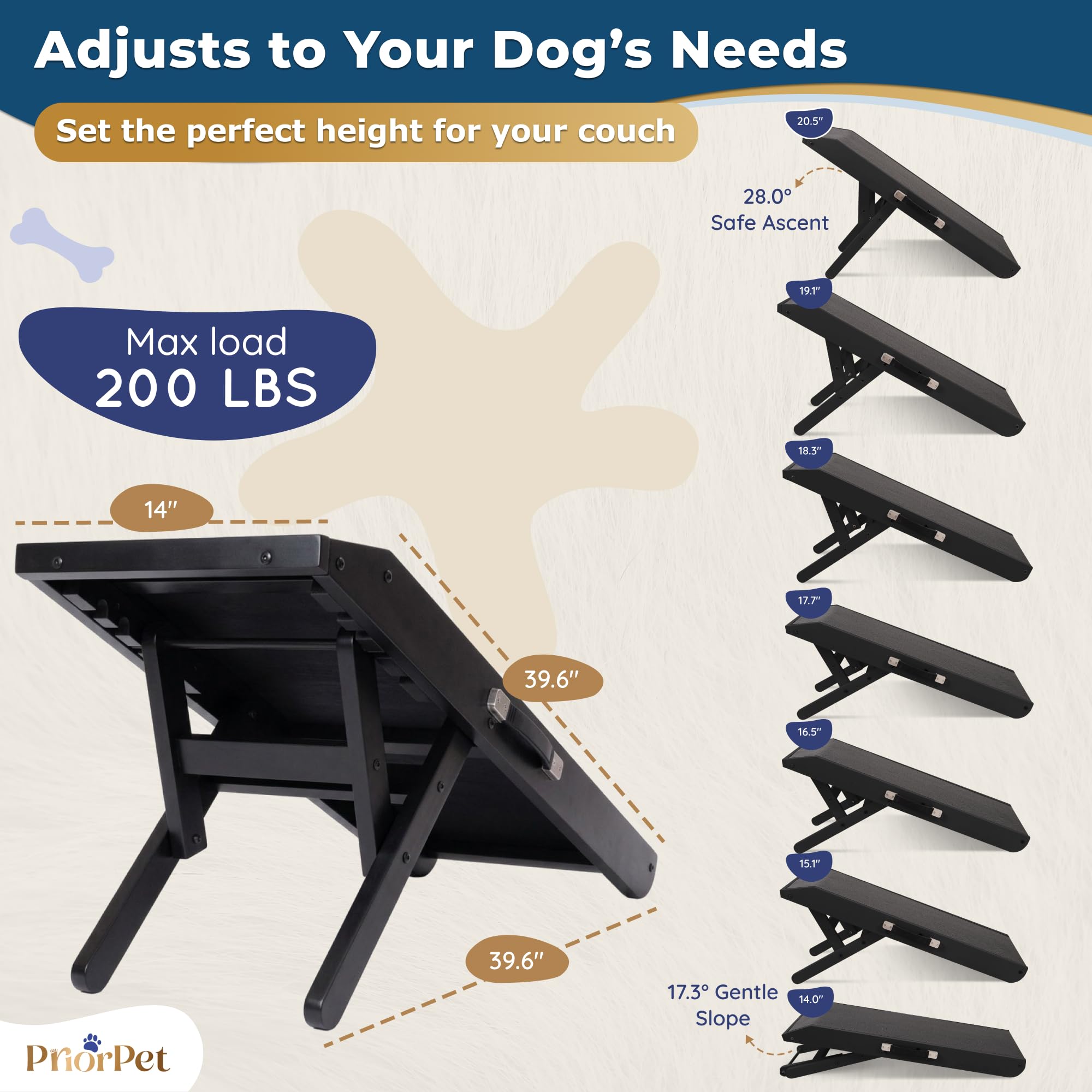 PriorPet dog ramp couch foldable design stores flat when not in use.
