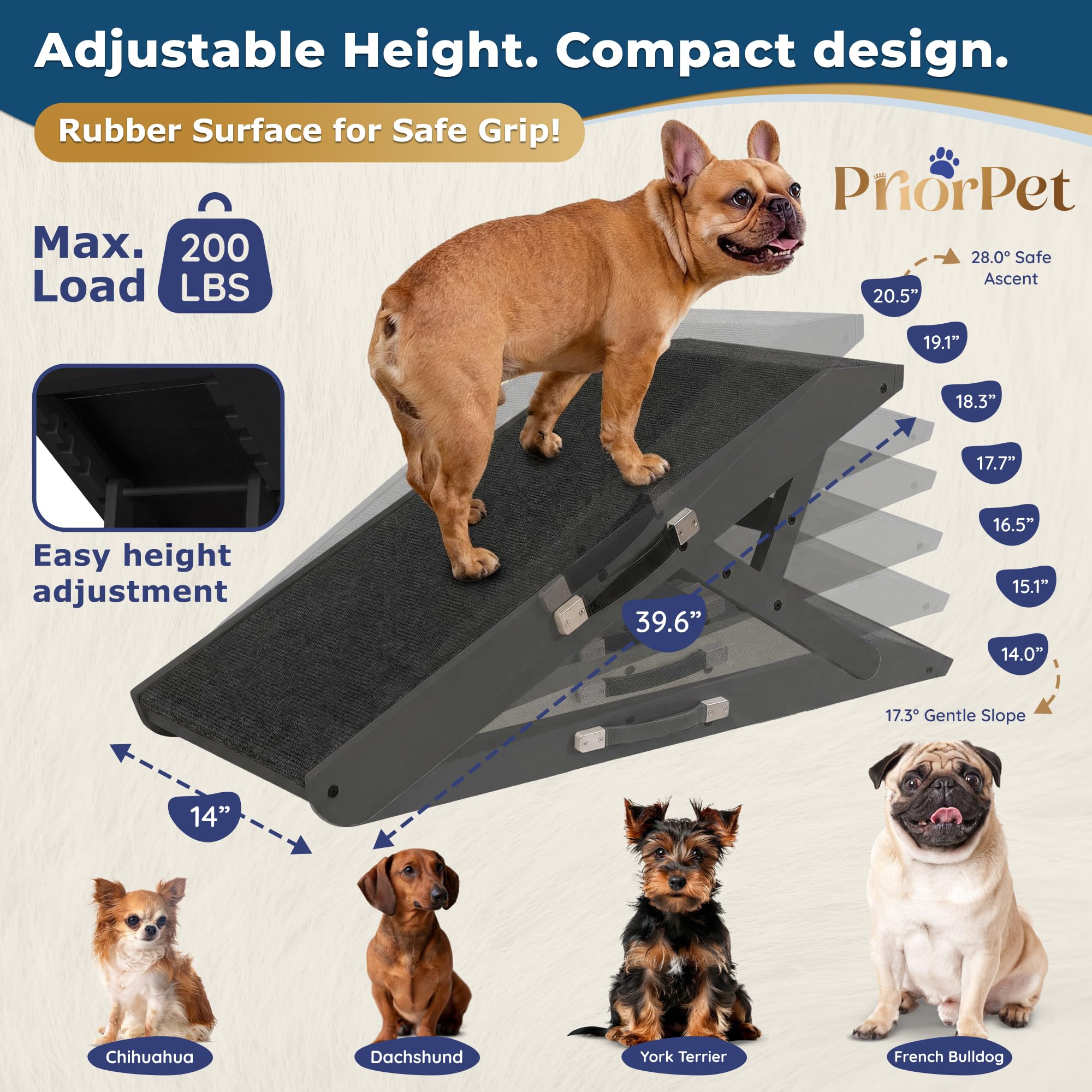PriorPet dog ramp couch sturdy birchwood frame ensures wobble-free stability.