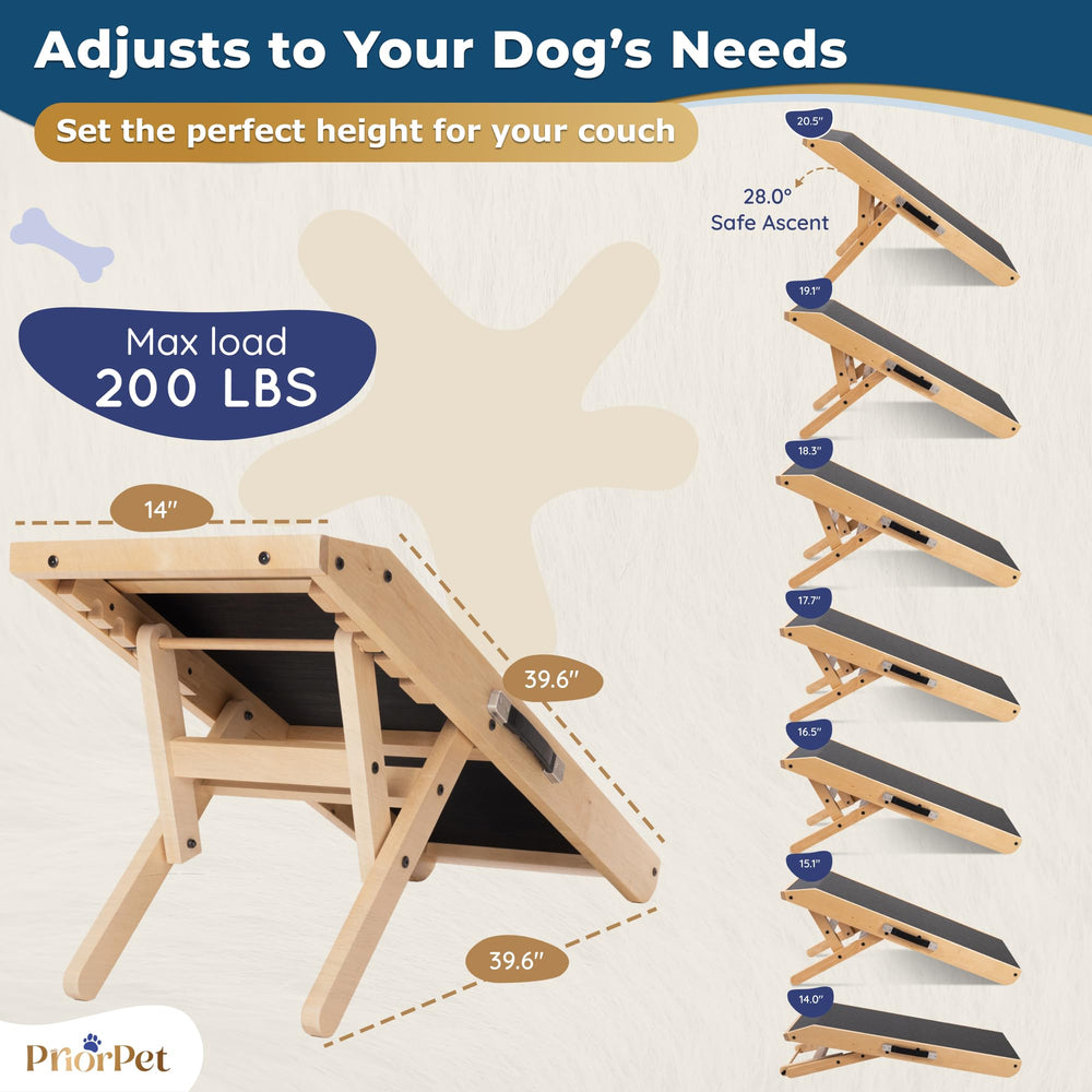 PRIORPET height-adjustable ramp set at 14 inches for a comfortable angle