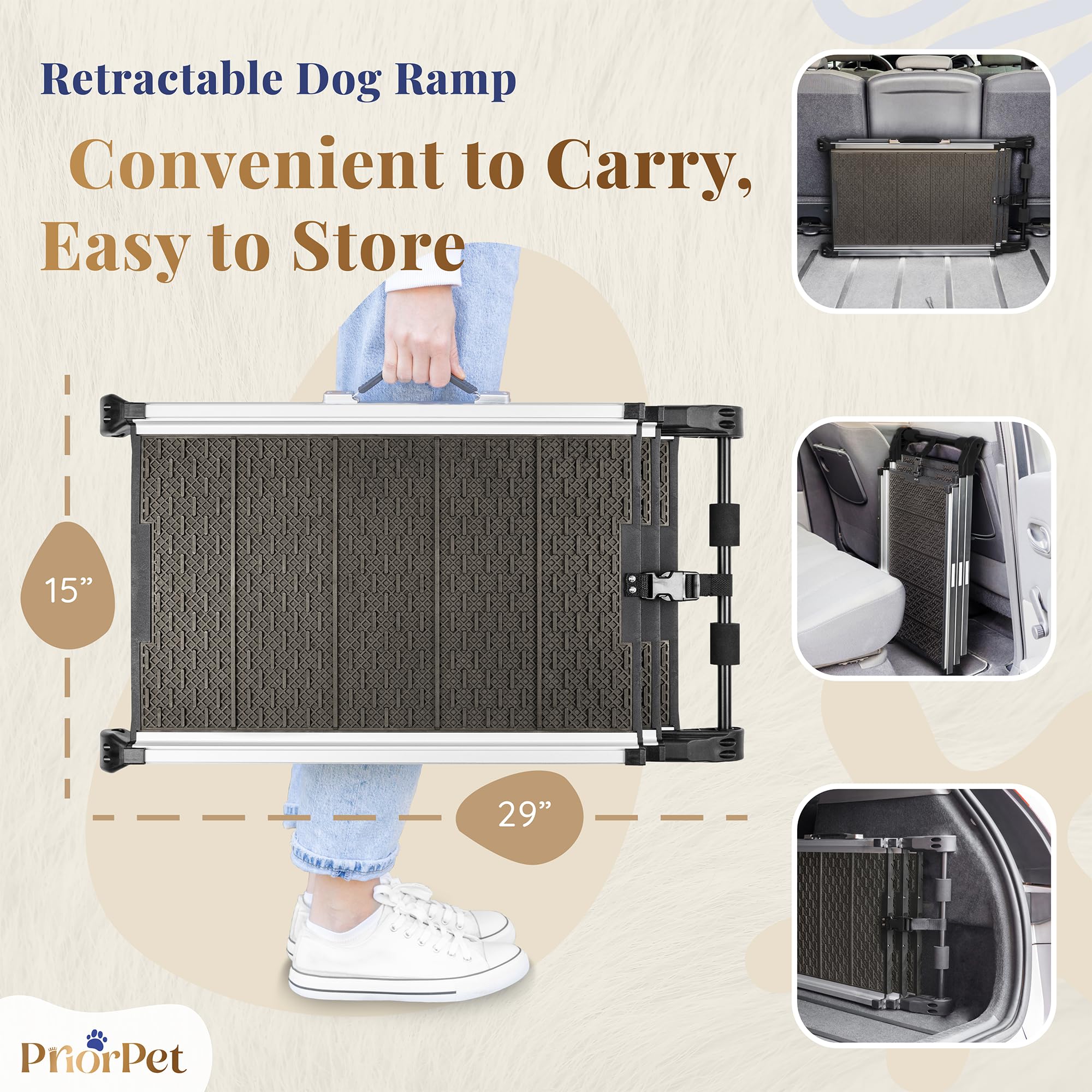 PRIORPET dog ramp with reflective sides enhances night visibility