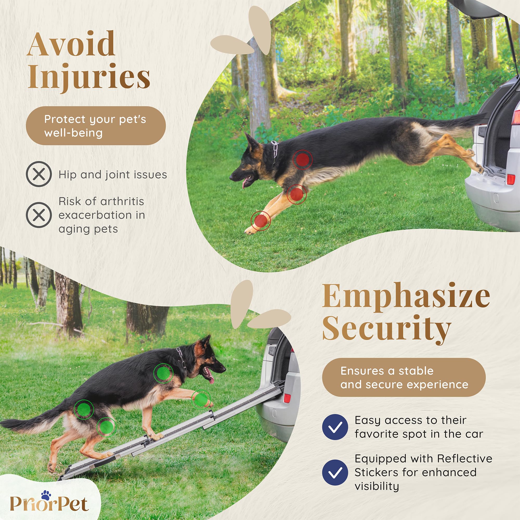 PRIORPET dog ramp features telescoping design for adjustable length