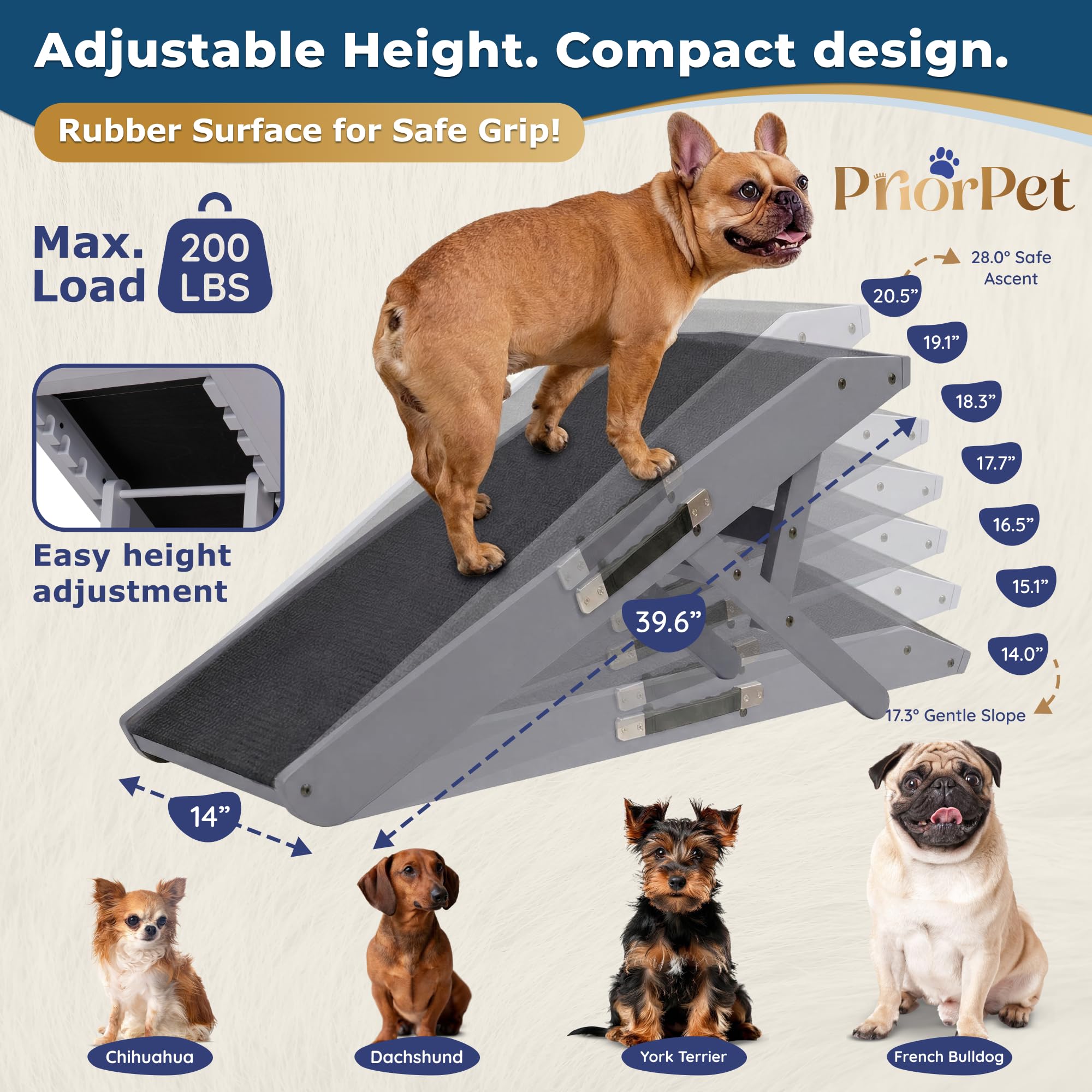 PRIORPET foldable wood dog ramp folds flat for compact storage.
