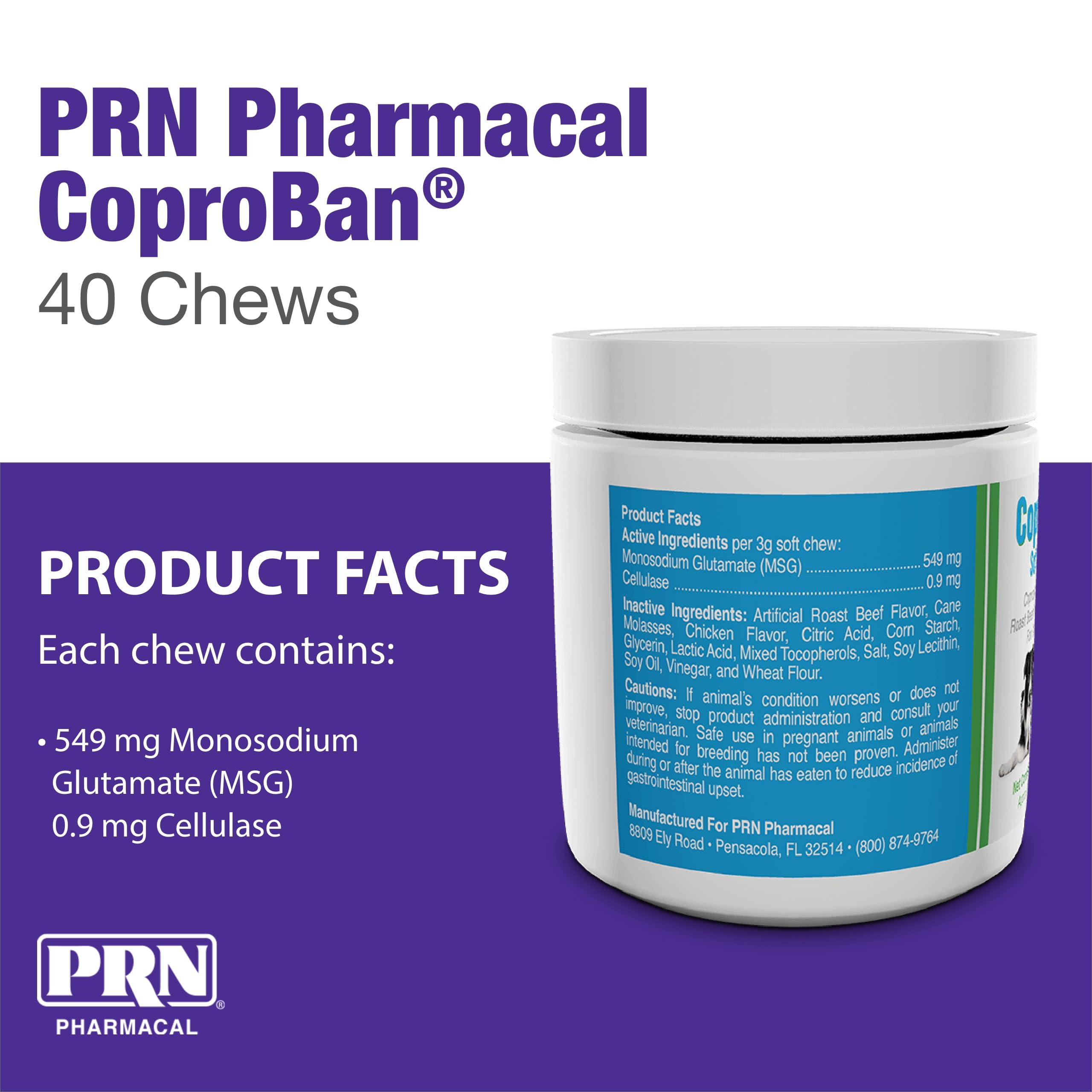 Close-up of PRN CoproBan roast beef chews showing chewy texture ideal for easy dosing.