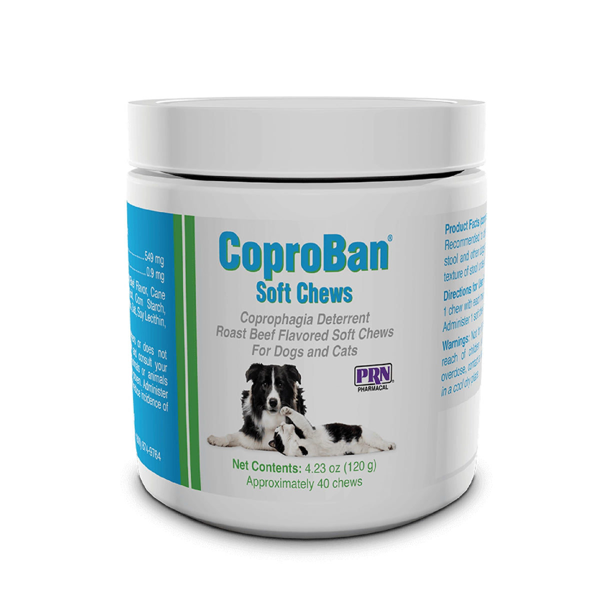 PRN CoproBan soft chews roast beef 40-count package, stool-eating deterrent.