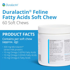PRN Duralactin Feline Soft Chews in a cat's paw showing the tasty treat.