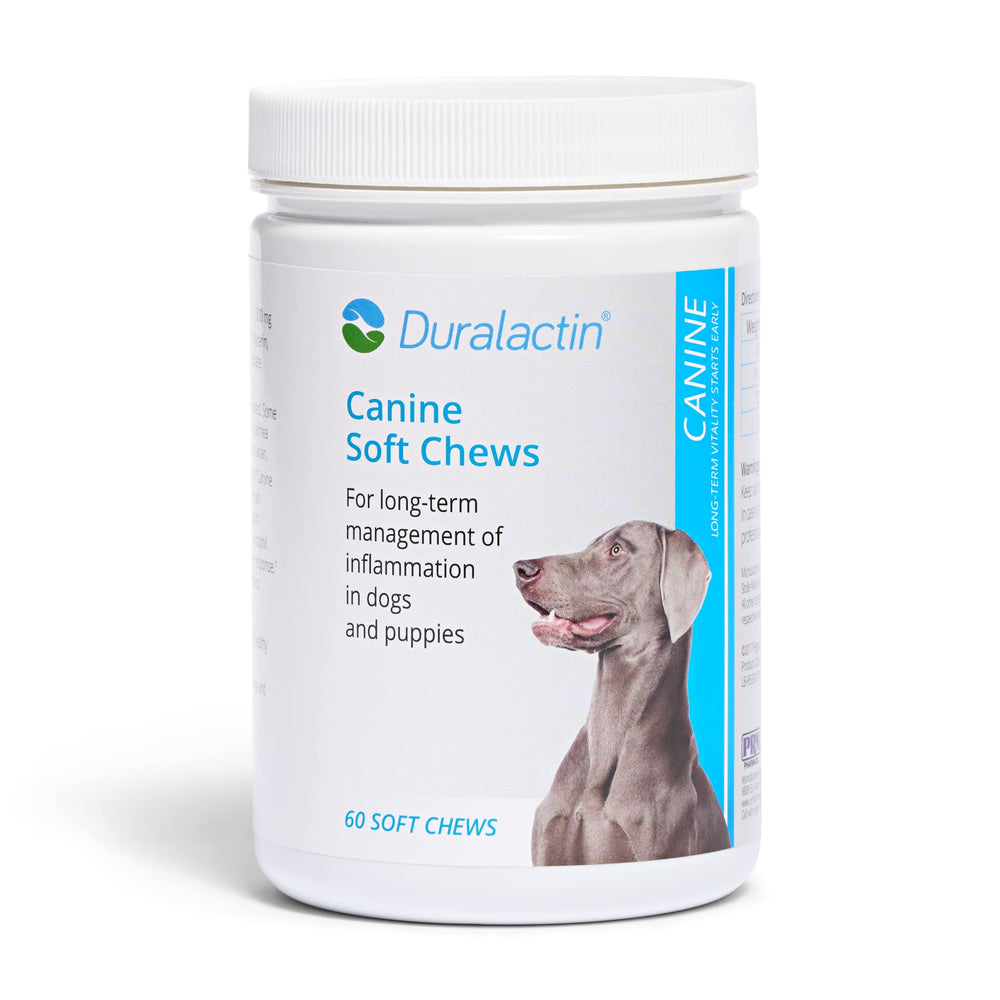 PRN Pharmacal Duralactin canine soft chews bottle front for joint support.
