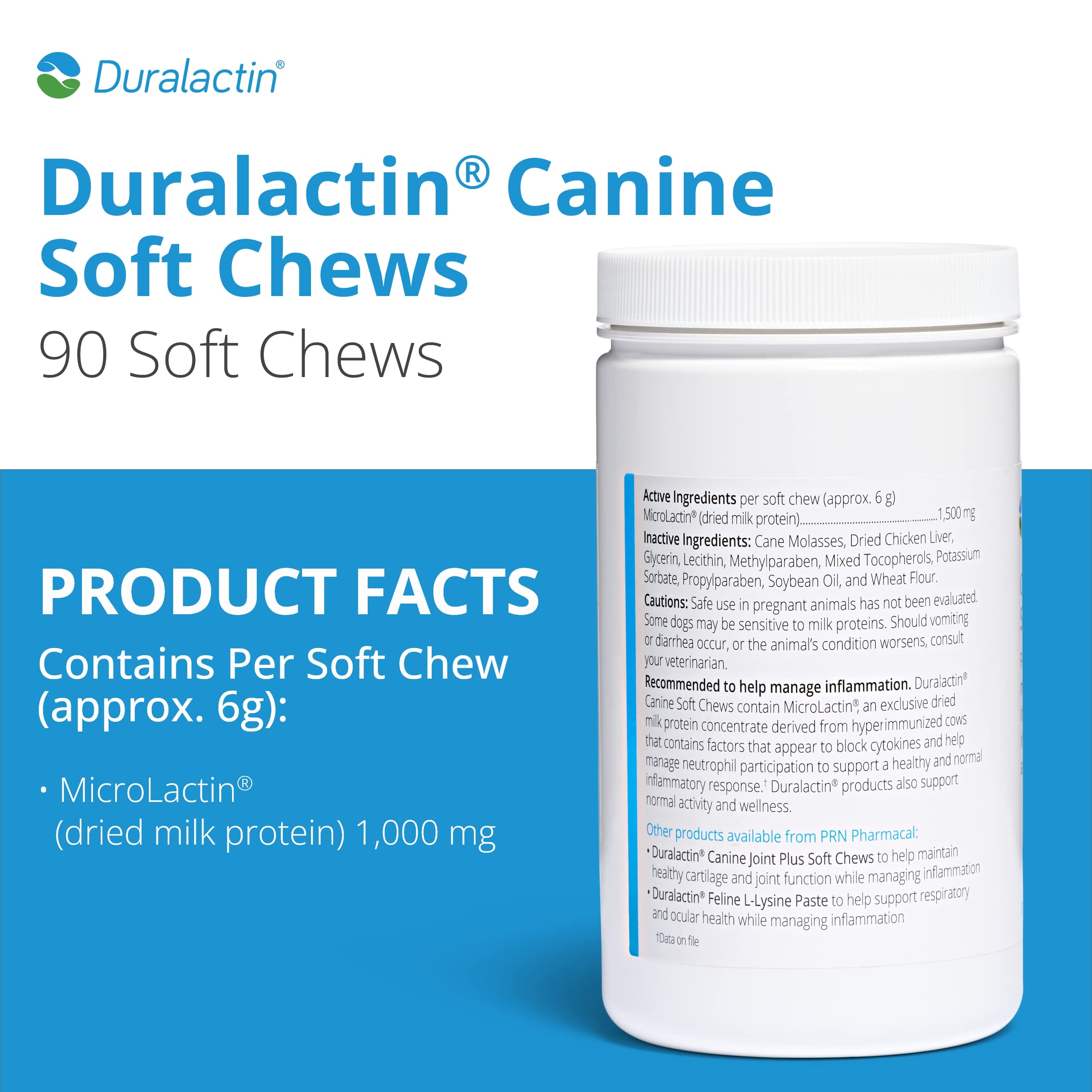 PRN Duralactin dog chews in chicken-liver flavor, daily supplement