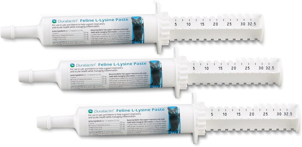 PRN Duralactin feline paste dial-dose syringe for precise dosing and easy administration.