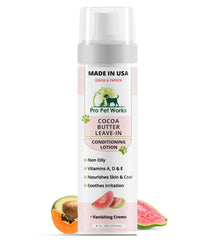 Pro Pet Works Cocoa Butter Leave-in Lotion jar moisturizes and nourishes pet skin.